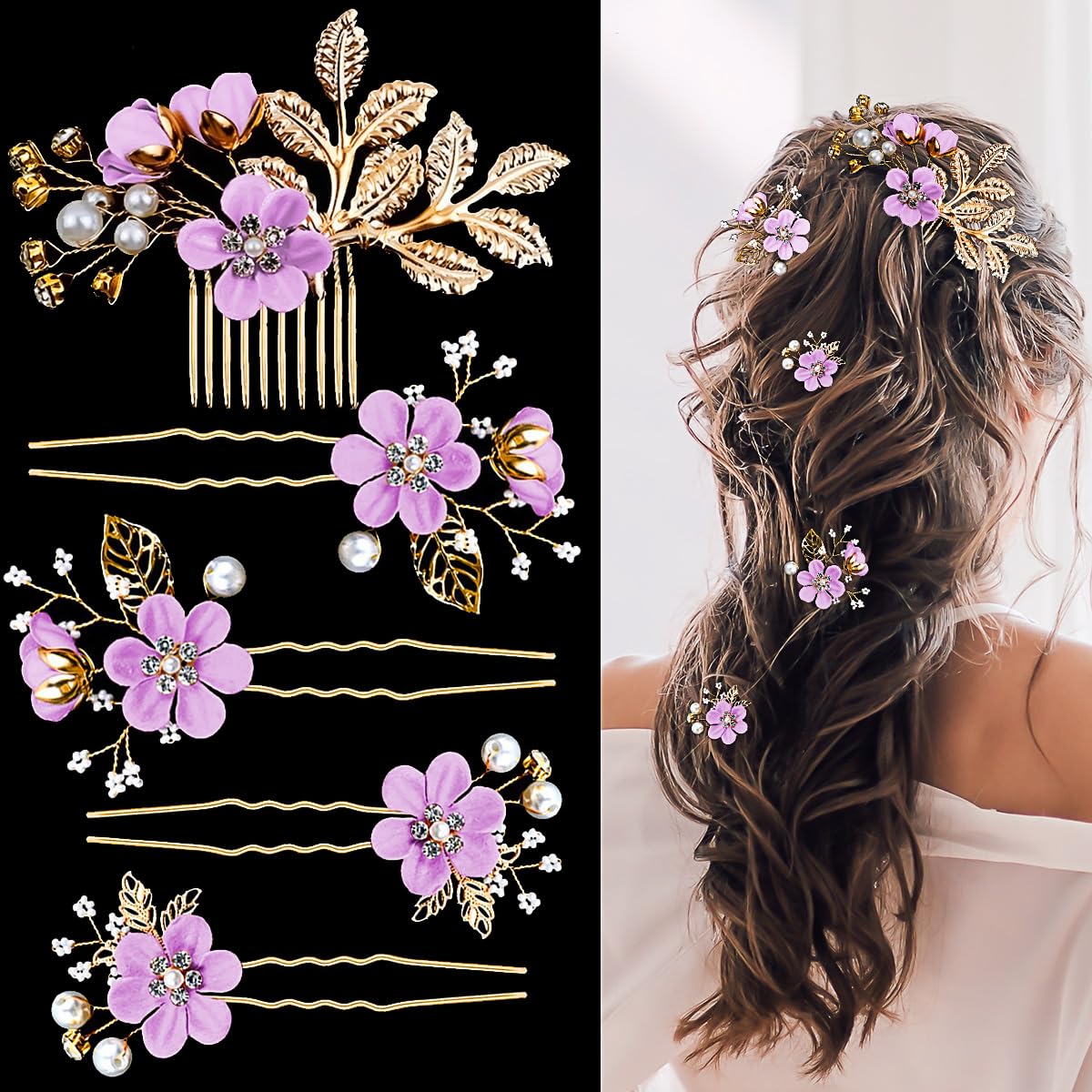 5 horquillas para el pelo de boda con flores para novia, perlas, pinzas para el cabello con diamantes de imitación, horquillas para el cabello de