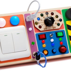 Montessori – Tablero sensorial para bebés de 1, 2, 3, 4 años, tablero de madera con 19 luces LED, juguetes de interruptor, juguete de botón para Montessori – Tablero sensorial para bebés de 1, 2, 3, 4 años, tablero de madera con 19 luces LED, juguetes de interruptor, juguete de botón para