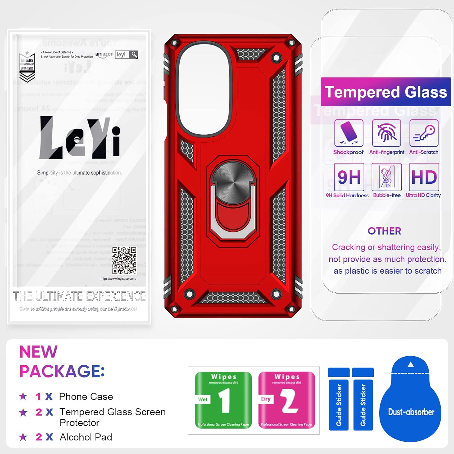 LeYi Funda para Motorola Edge 30 Pro  Moto Edge Plus 2022 con 2 protectores de pantalla de vidrio templado, grado militar funda protectora con
