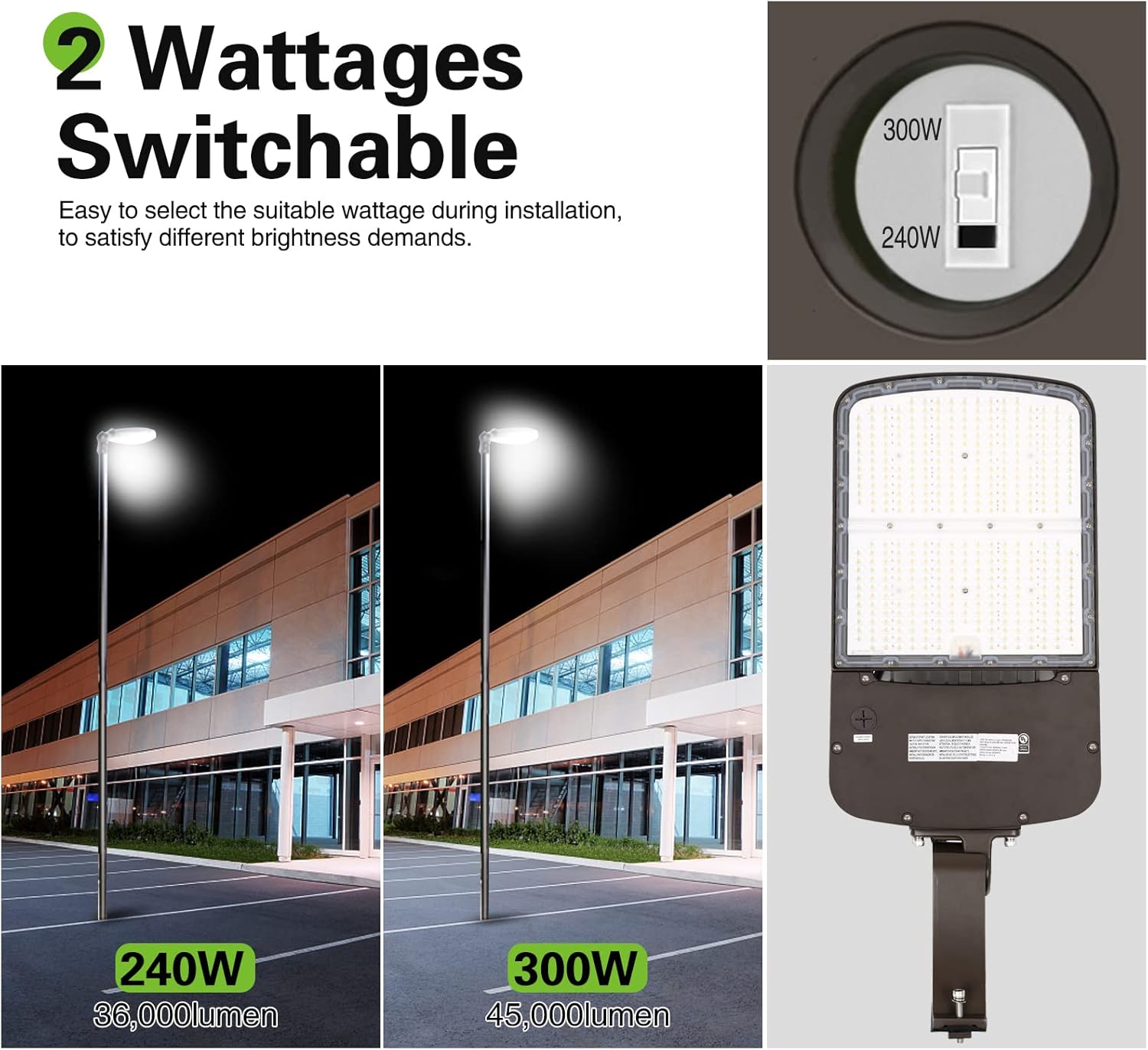Paquete de 3 luces LED de estacionamiento conmutables de 240 W300 W, iluminación de calle LED de 150 LMW con fotocélula del anochecer al amanecer