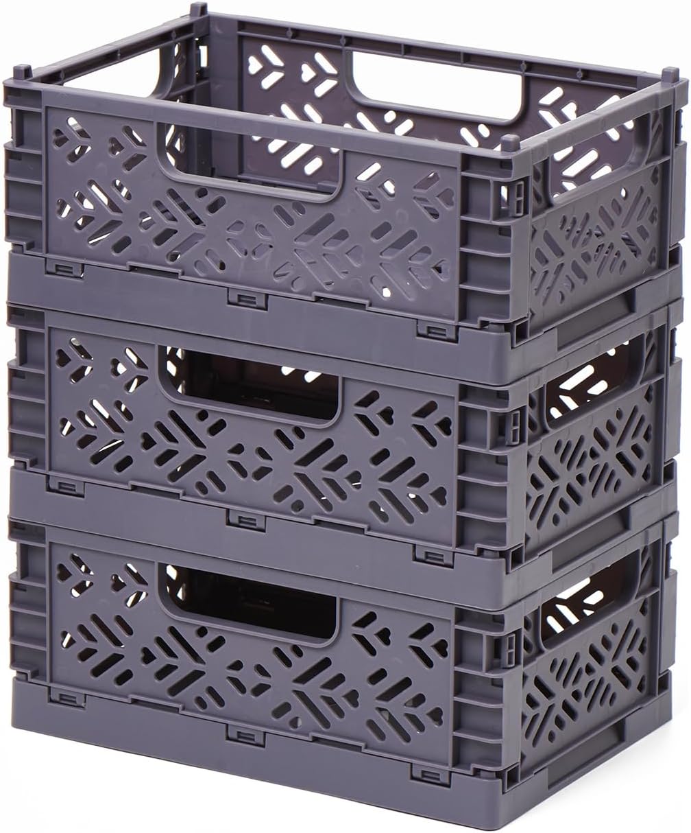 EZOWare Cajas de almacenamiento de plástico plegables medianas, juego de 6 contenedores organizadores apilables, contenedores plegables para el