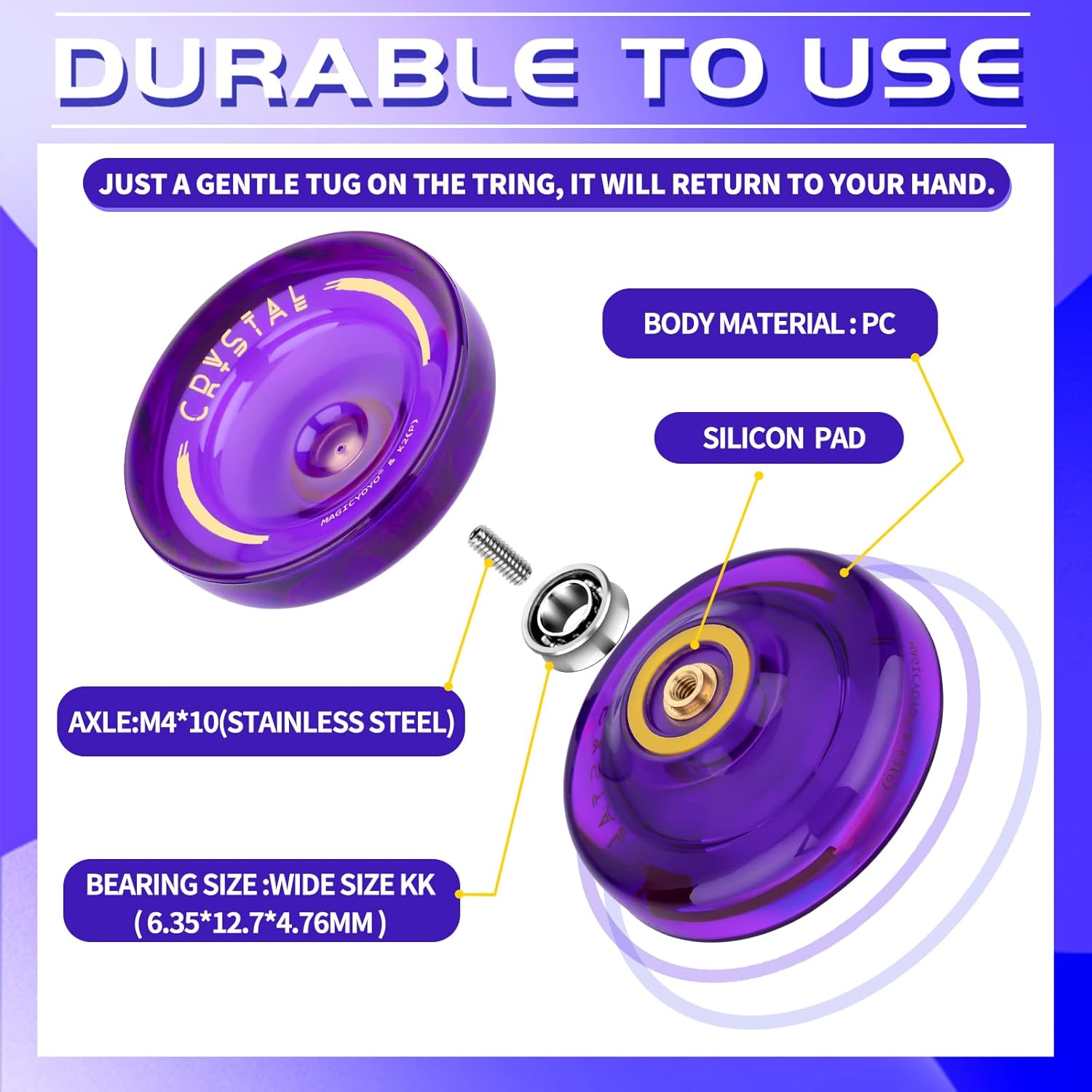 Responsive Yoyo para niños K2 Crystal Purple, Yoyo V8 sensible profesional con cuerdas de Yoyo + bolsa Yoyo + rodamiento + herramienta de extracción