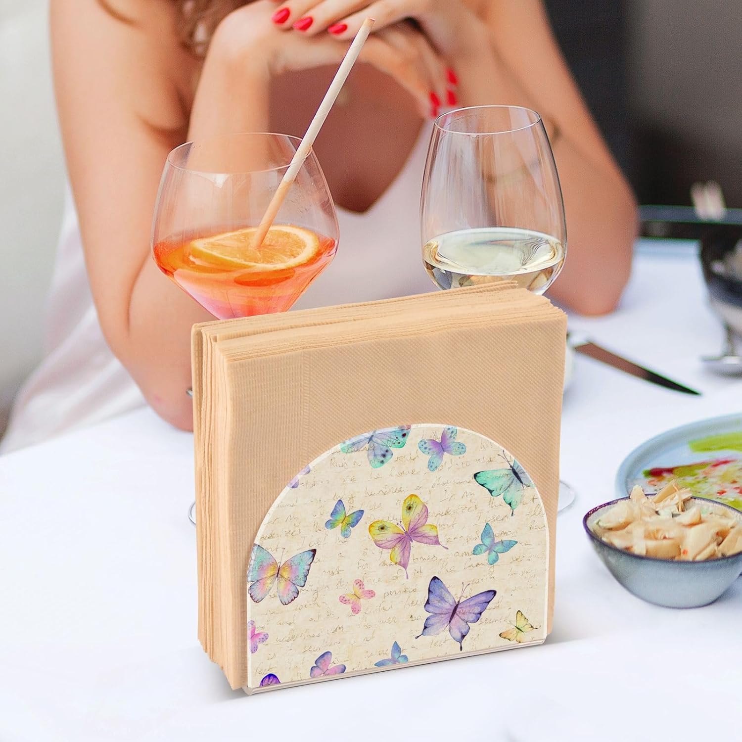 Napkin Holder Watercolor Butterflies Napkin Holders for Tables, Clear Acrylic Napkin Holders Cocktail Napkin Holder for Kitchen Restaurant Bar Home