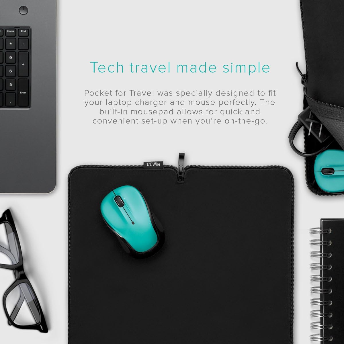 Travel Tech – Kit de funda y cargador para laptop, 1 paquete, color negro