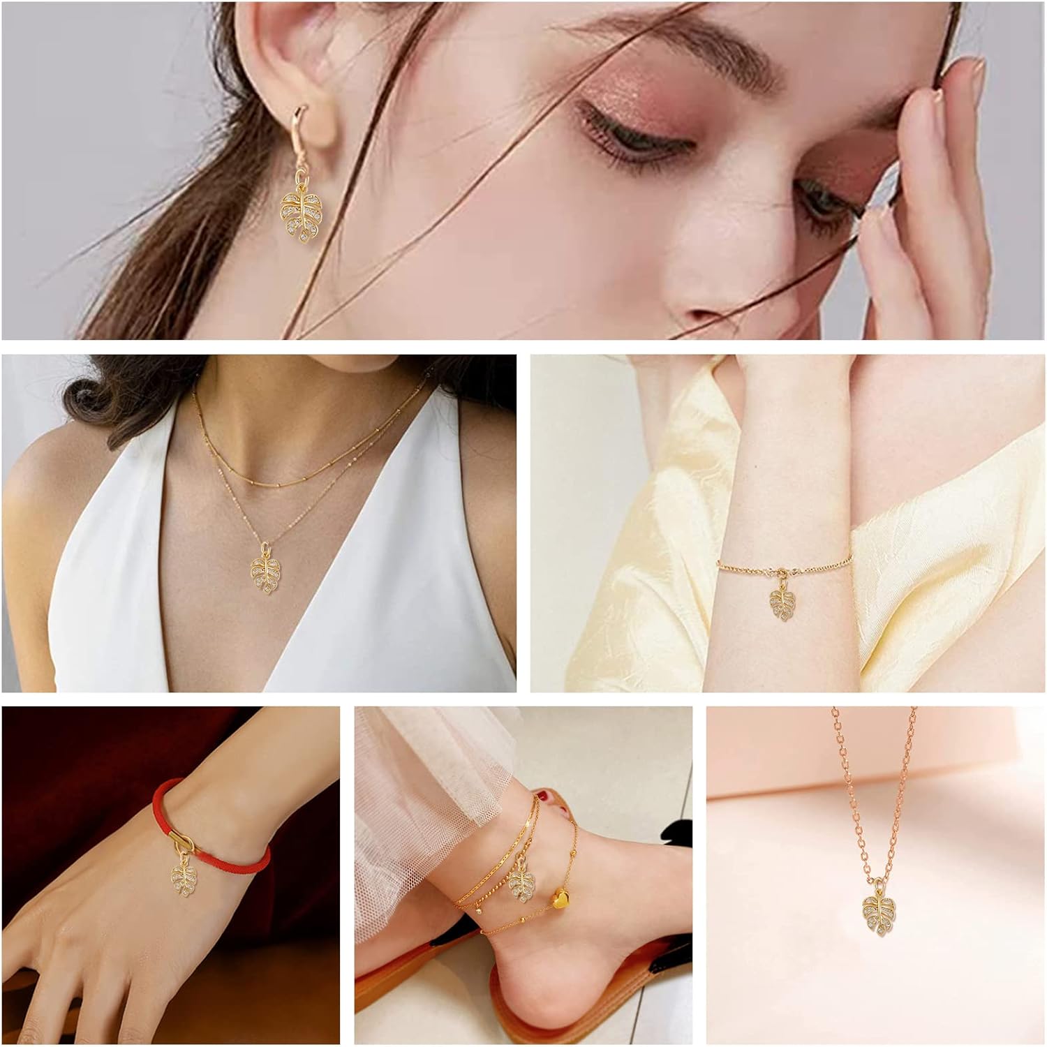 DanLingJewelry 10 dijes de latón de circonita cúbica con diamantes de imitación de hoja de Monstera para hacer joyas, gargantilla, colgante pequeño