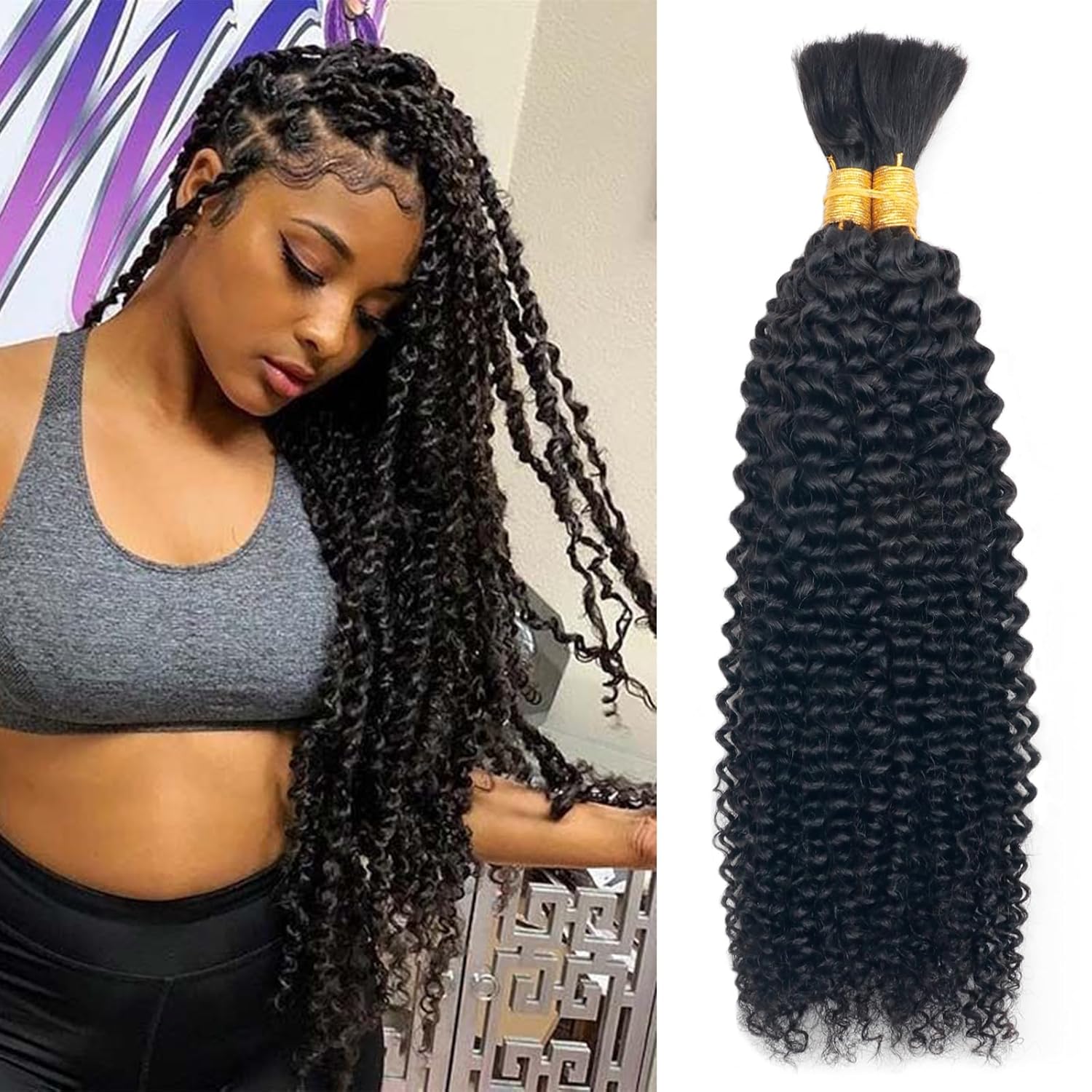 Extensiones de cabello humano ondulado rizado a granel para trenzar, sin trama, extensiones de cabello humano 100% sin procesar, extensiones de