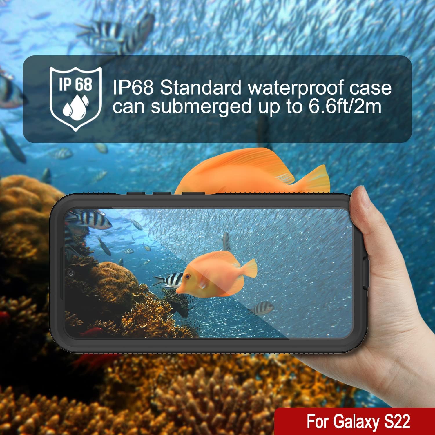 Punkcase Funda impermeable para Galaxy S22 Ultimato Series Slim Fit Certificado IP68 A prueba de golpes A prueba de suciedad a prueba de nieve Funda
