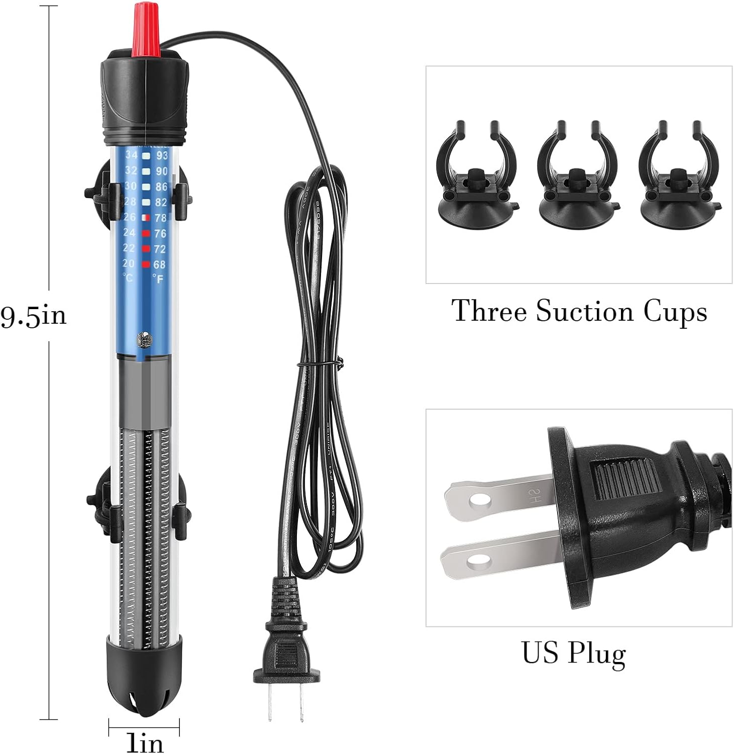 FEDOUR Calentador sumergible de acuario de 50 W, 100 W, 300 W, calentador de agua de vidrio ajustable para tanque de peces y tortugas de 5 a 70