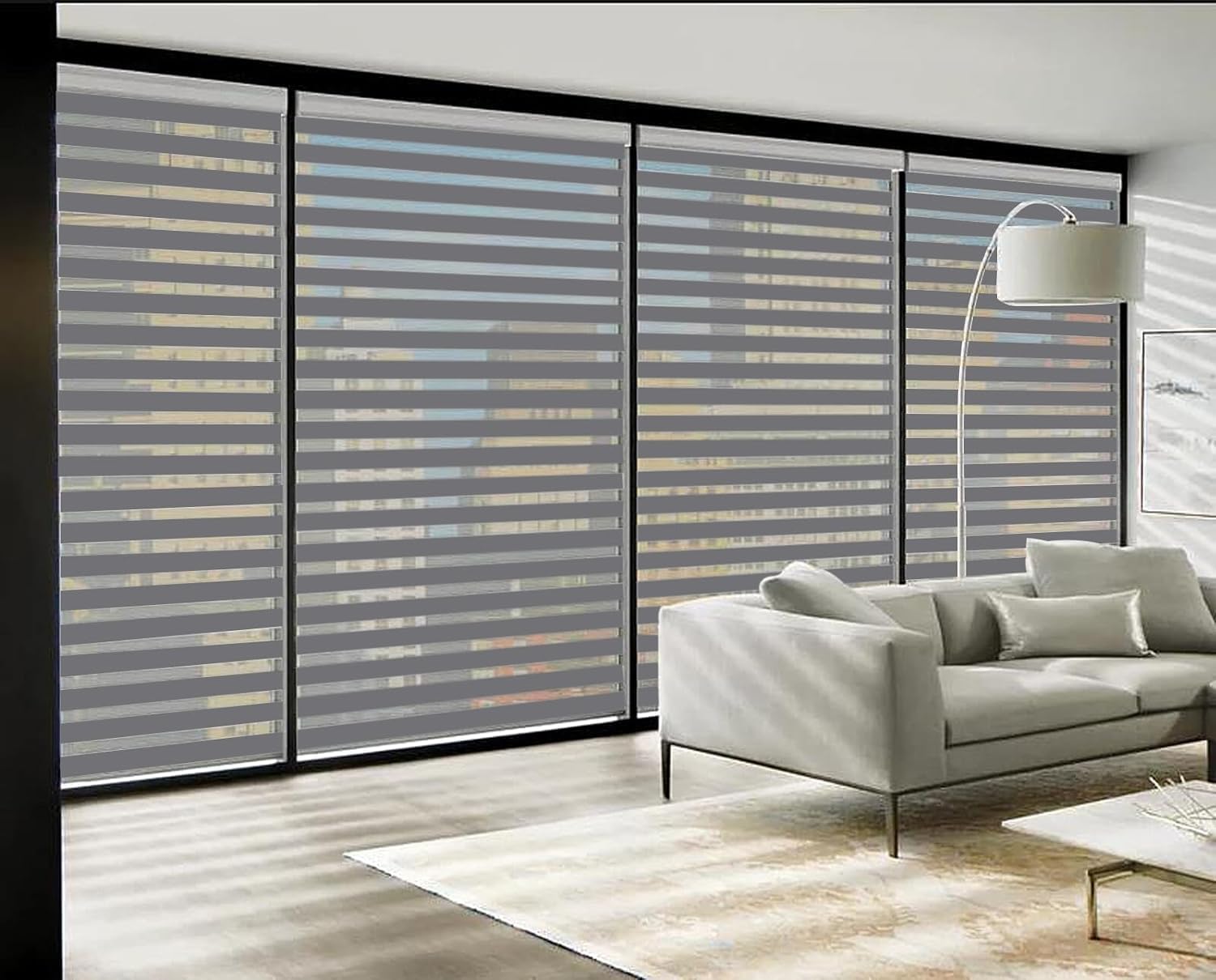 Persianas opacas de cebra sin cordones para ventanas con funda de cenefa, persianas traslúcidas de día y noche para control de luz de privacidad,