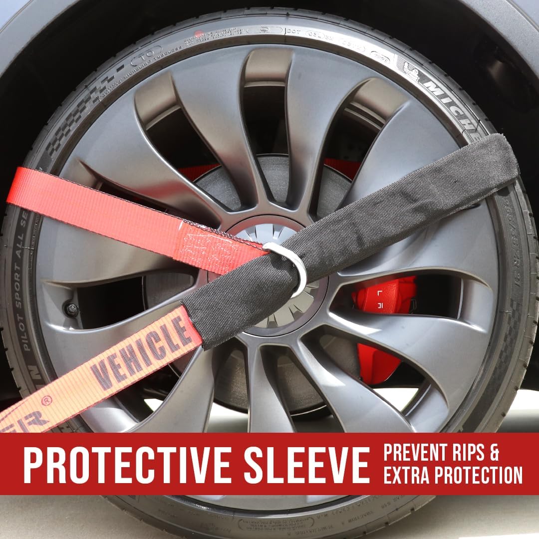 Boxer Pro – Correa de remolque de lazo rojo de 2 pulgadas x 10 pies con anillo en D forjado, paquete de 10  Funda protectora  amarre para automóvil,