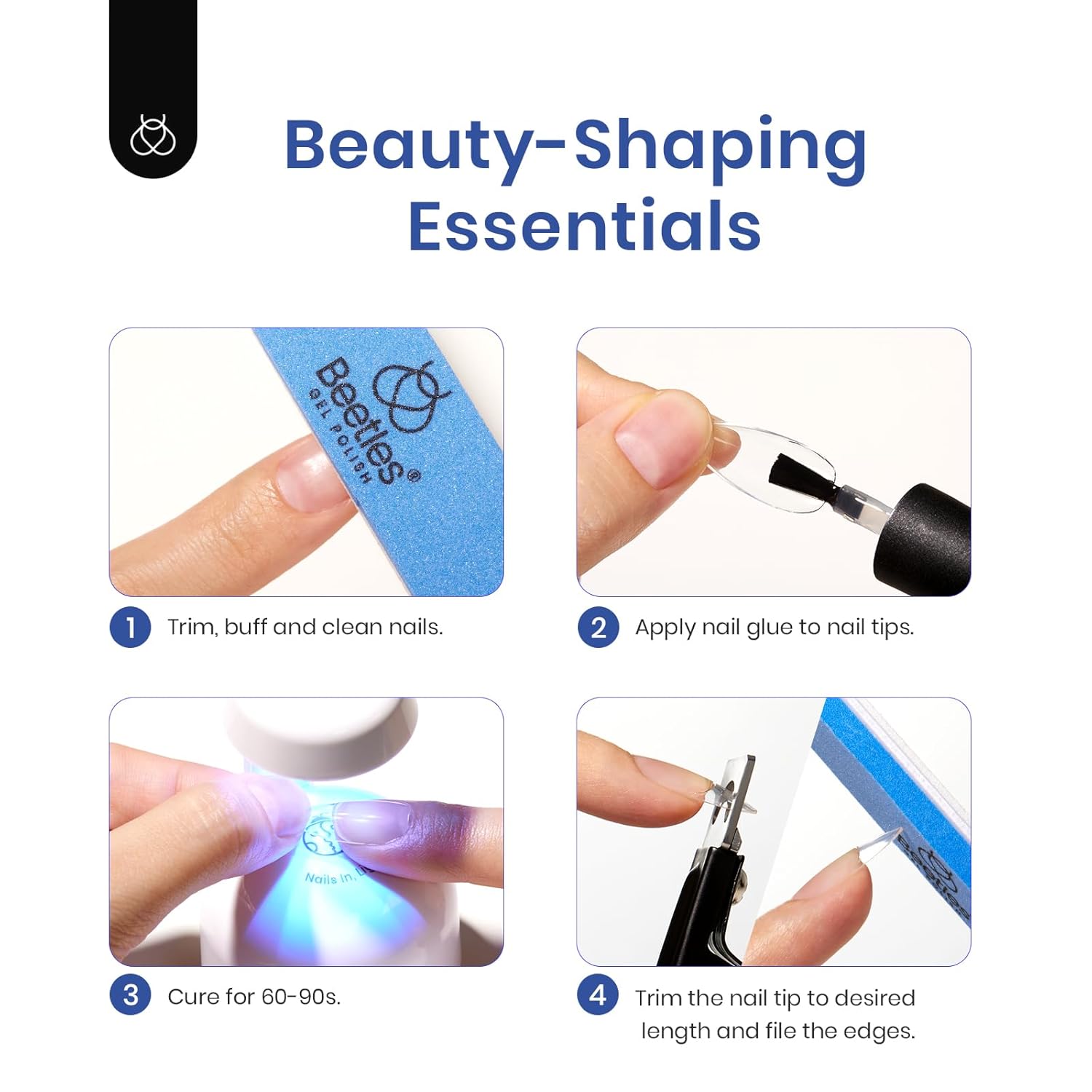 Beetles – Kit de extensión de uñas de gel fácil con 240 puntas cortas en forma de almendras 5 en 1, gel base de pegamento de uñas e innovadora