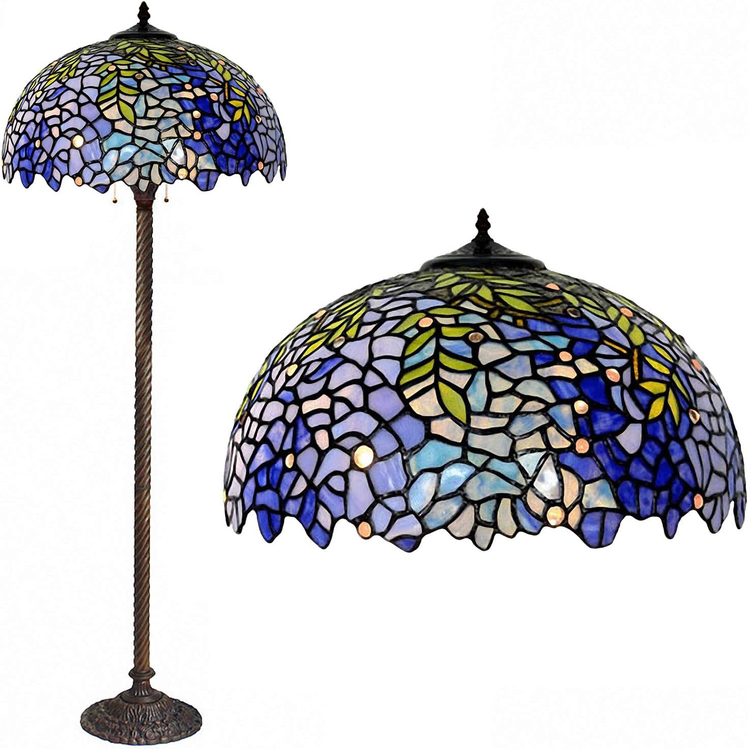 Lámpara de pie, estilo Tiffany, lámpara colgante de glicina morada con pantalla hecha a mano, adecuada para decorar habitaciones (morado, 16