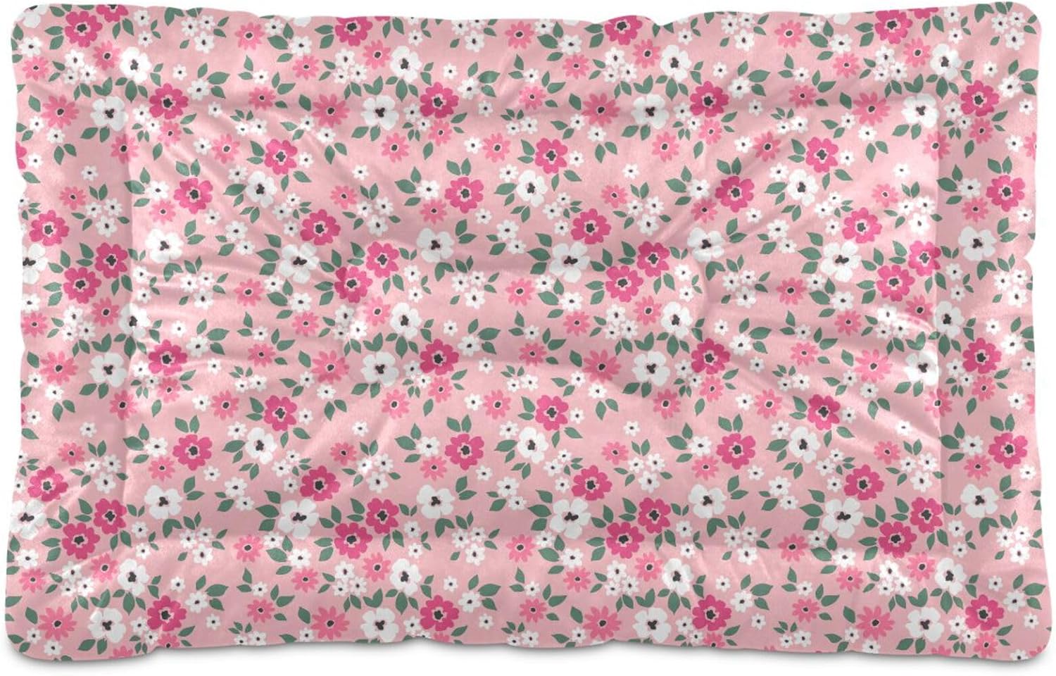 Almohadilla de cama para mascotas con diseño floral rosa, tapete suave para cama de perro con parte inferior antideslizante, lavable a máquina,