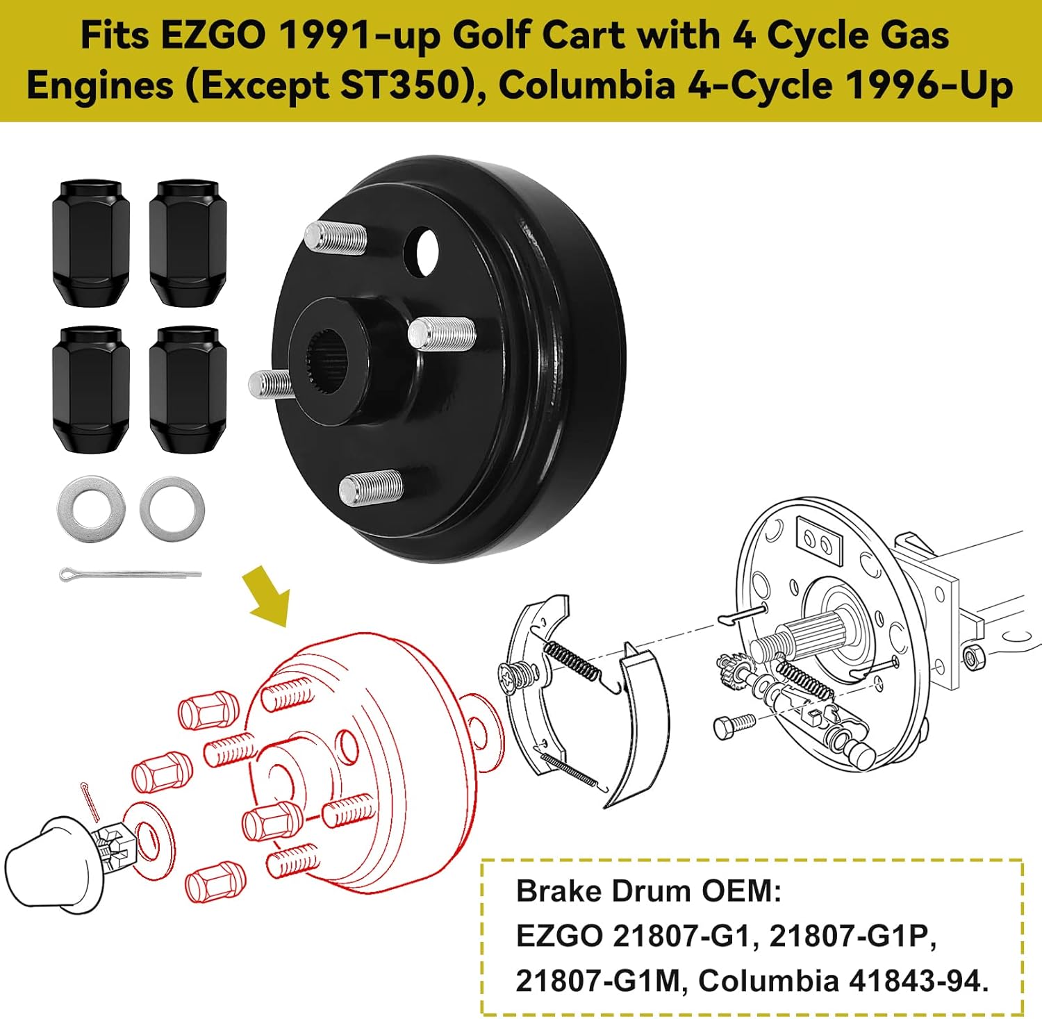 EZGO Buje de tambor de freno de 1 pulgada con orificio grande para 1991 hasta 4 ciclos de gasolina EZGO TXTMedallistaRXVMarathonMPTColumbia Golf