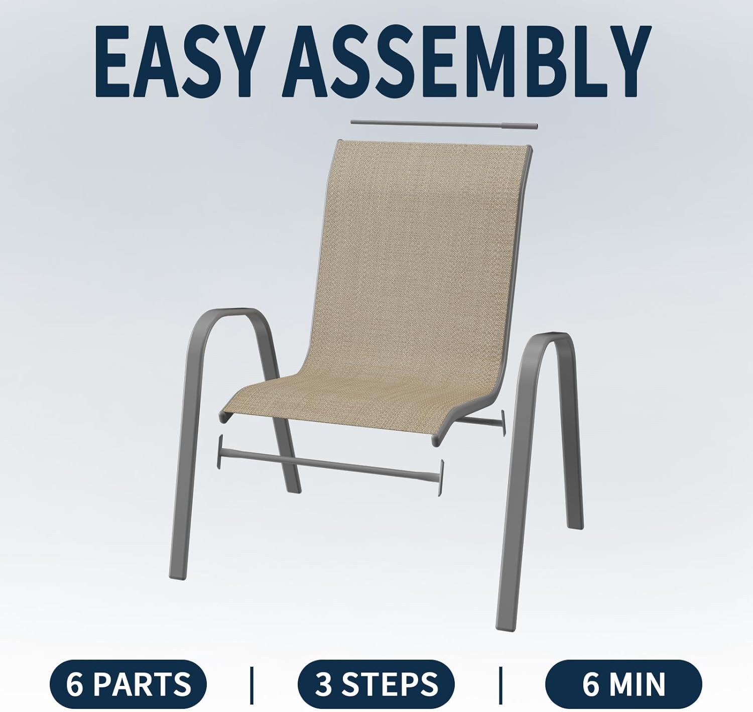 Amopatio Juego de 6 sillas de patio, sillas de comedor apilables para todo tipo de clima, transpirables, cómodas, transpirables, muebles de jardín