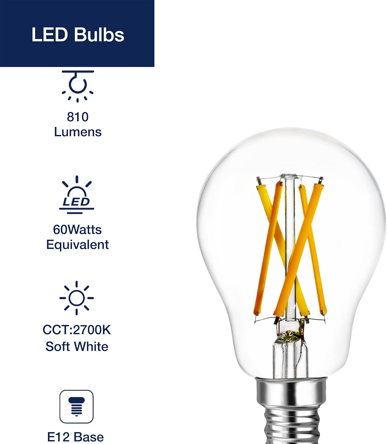 FLSNT Bombillas LED A15 E12 para candelabro equivalente a 60 W, bombillas LED Edison para candelabro, regulables, blanco suave de 2700 K, CRI alto