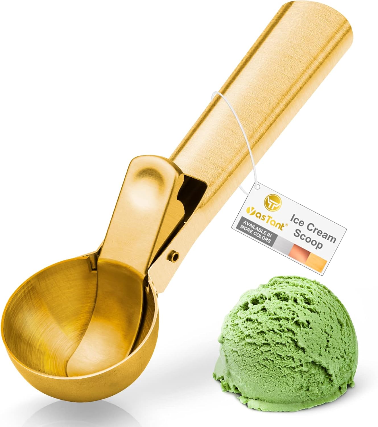 Cuchara de helado de alta calidad con gatillo de acero inoxidable, cuchara de metal resistente para helados, apta para lavavajillas, perfecta para