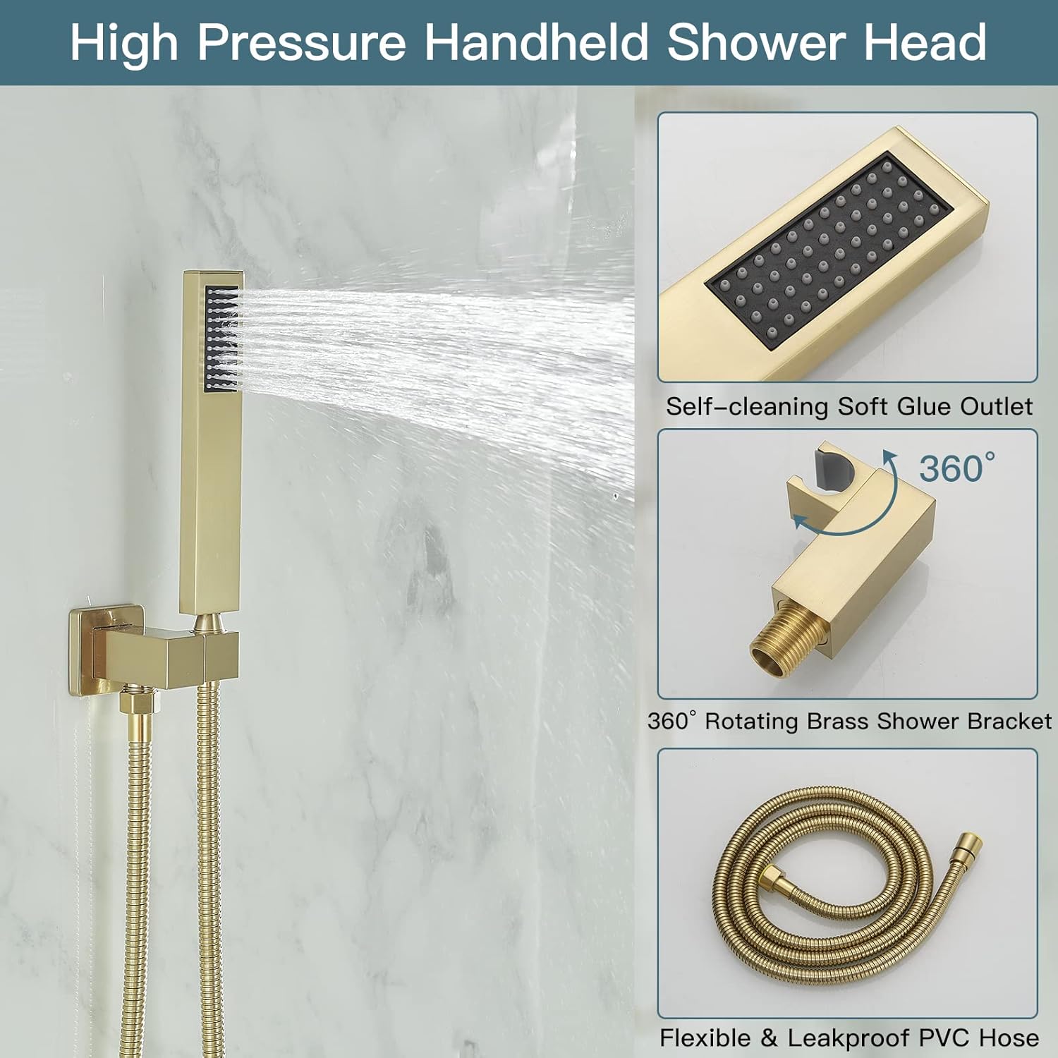Homevacious Sistema de ducha de oro cepillado, cabezal de ducha de lluvia de 10 pulgadas con rociador de mano montado en la pared para baño,
