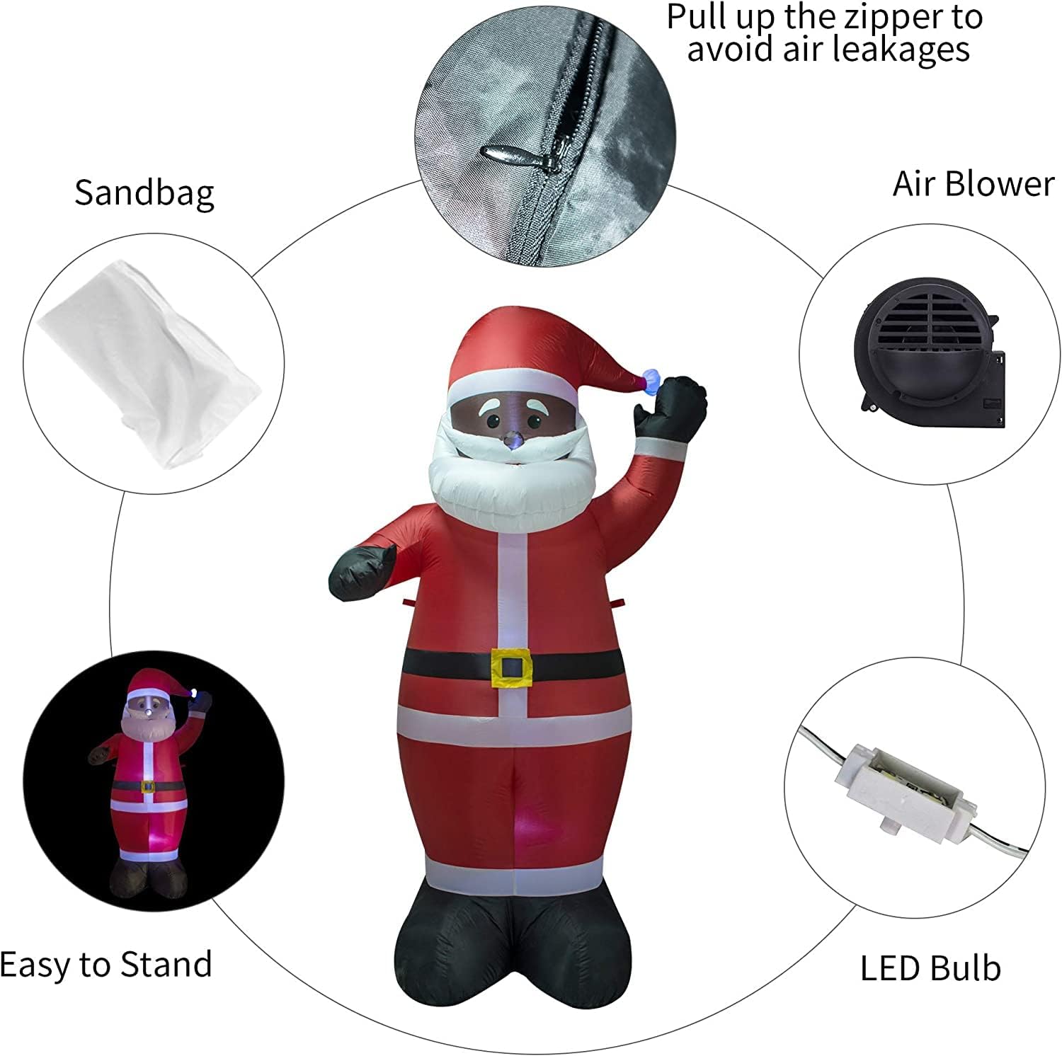 Ycolnaefllr Decoración inflable de Papá Noel negro de 7.5 pies para interiores y exteriores con luces LED, inflables, patio, césped, decoración
