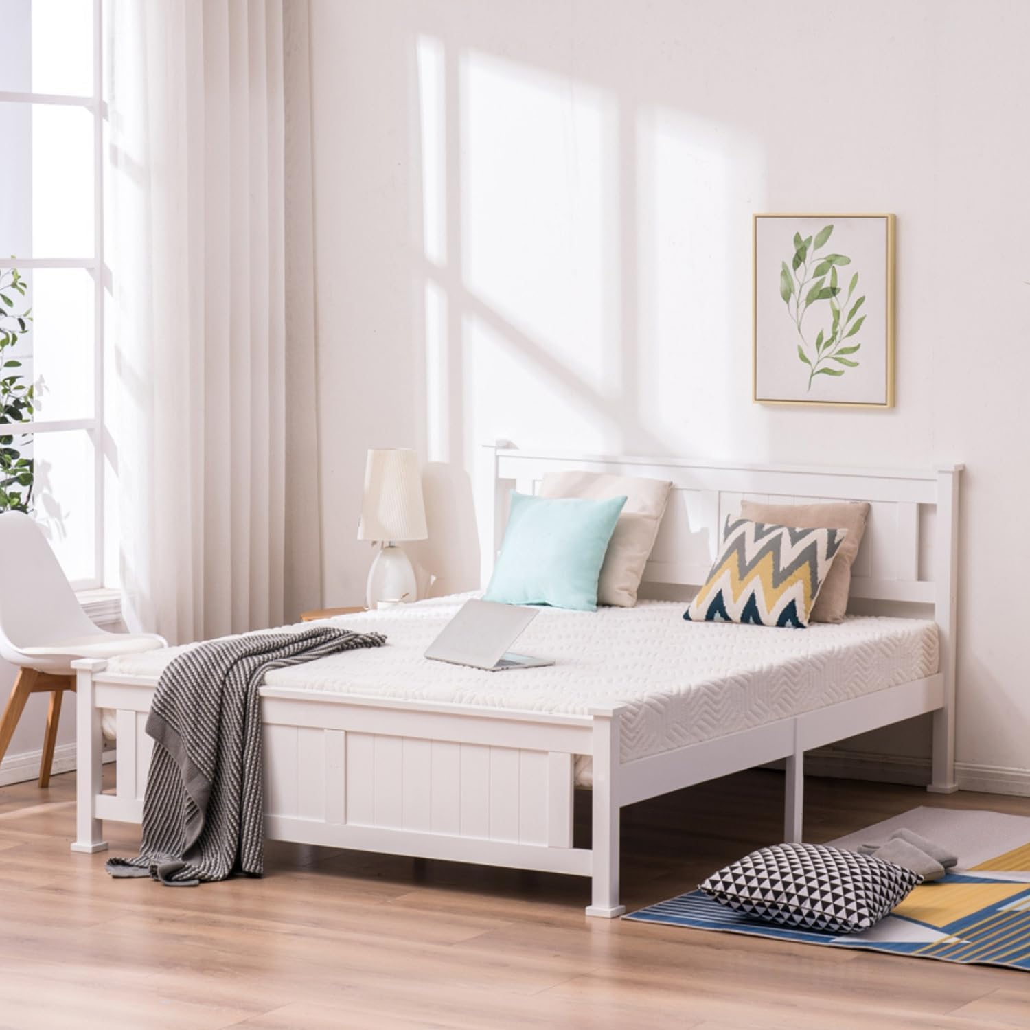 AOCOROE Base de cama matrimonial para niños, niñas, adolescentes, cama de plataforma de marco de madera maciza de tamaño matrimonial con cabecera de