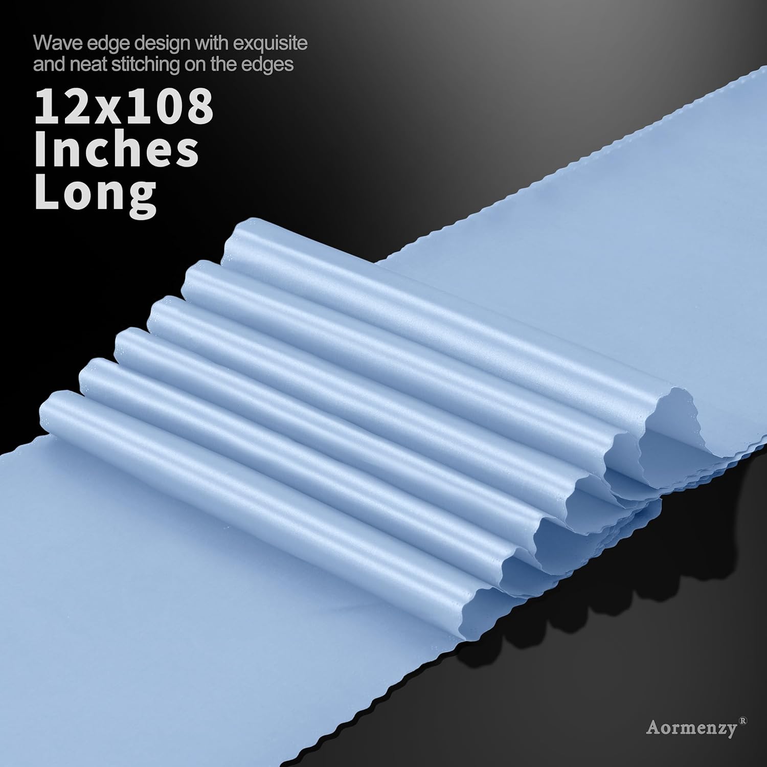 24 caminos de mesa de satén azul bebé de 12 x 108 pulgadas, caminos de mesa de boda sedosos, decoración de mesa elegante, caminos de mesa suaves y