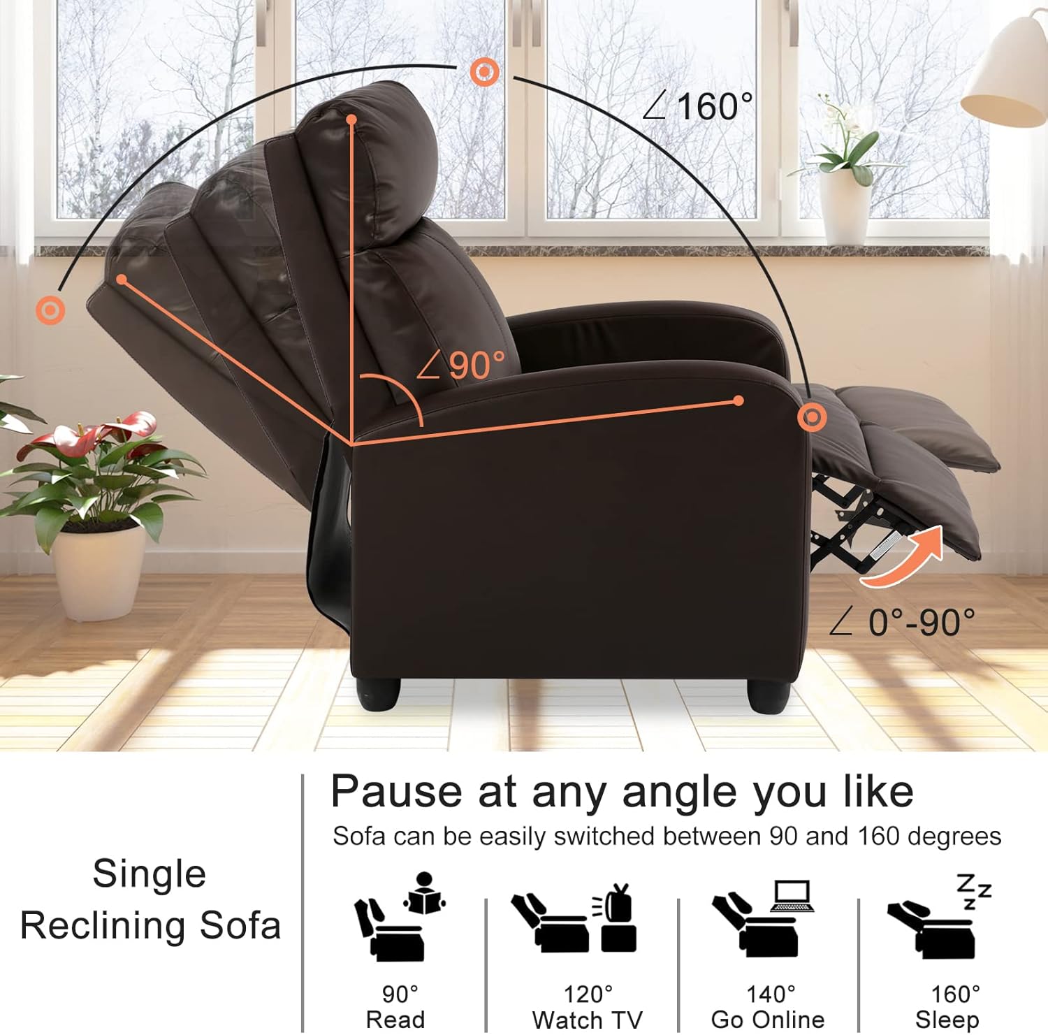 CL.HPAHKL Sillón reclinable moderno reclinable para sala de estar, Winback, sofá individual, silla de lectura, asiento de cine en casa, sillón