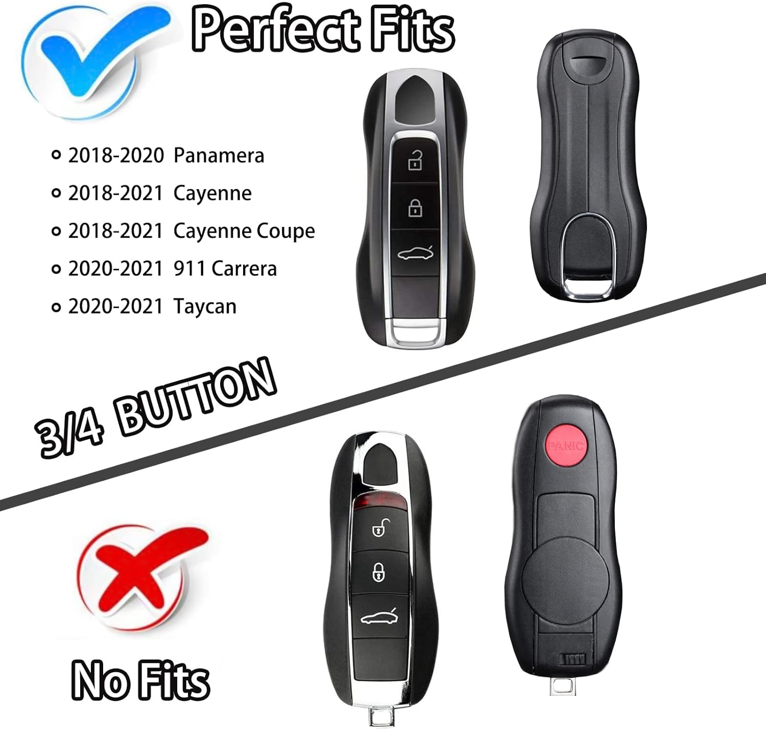 Funda protectora para llavero inteligente compatible con Porsche 911 Cayenne Panamera TAYCAN de 3 botones sin llave, accesorios de control remoto