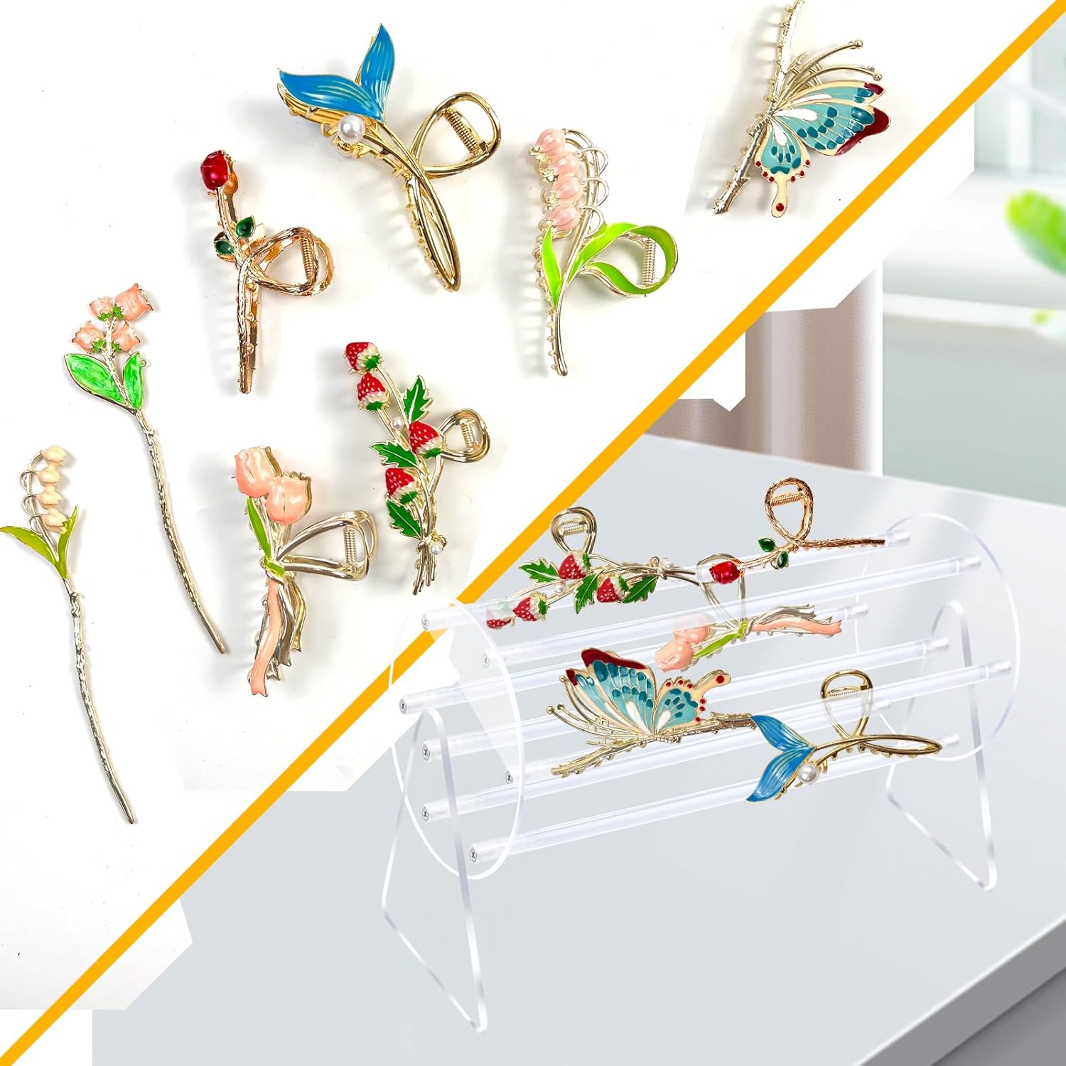 Claw Clip Organizer Holder, 360-Degree Rotating Claw Clip Holder and Storage Acrylic Clear Hair Clip Organizer Clear Headband Display Stand Hair
