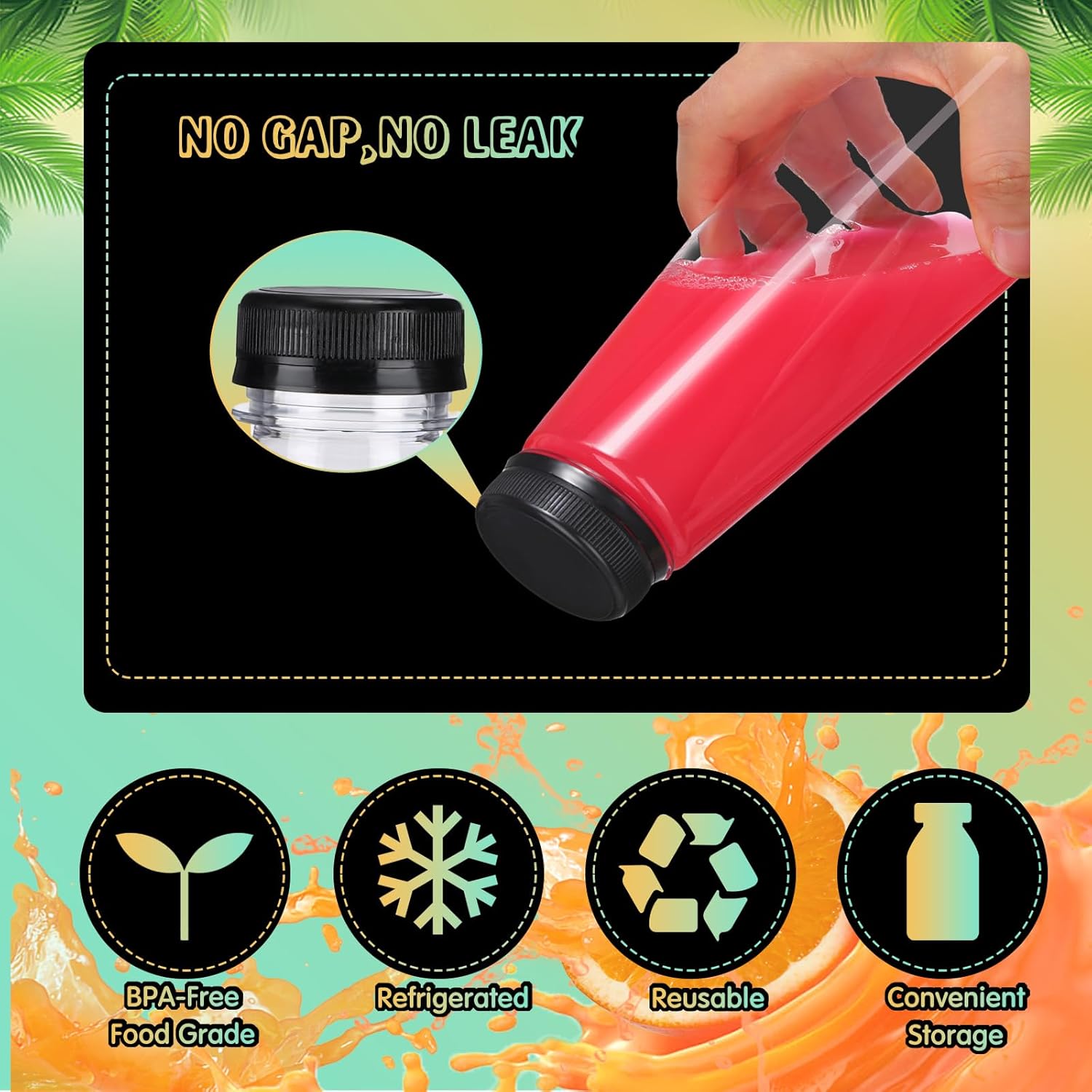 36 botellas de plástico para jugo, a granel con tapas, a prueba de fugas, reutilizables, botellas de agua transparentes vacías, recipientes de