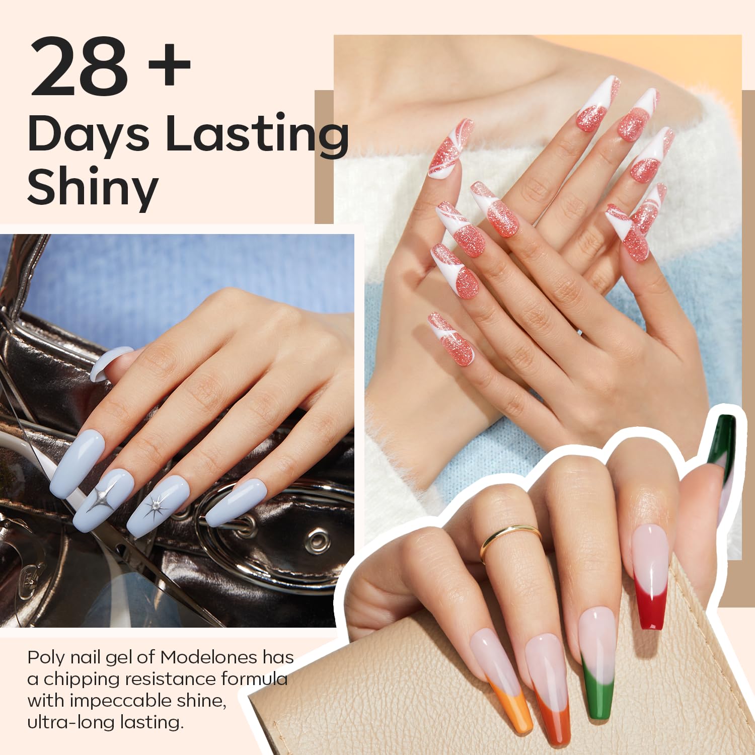 Modelones Kit de 133 piezas de gel de uñas de polietileno, kit completo de extensión de uñas de gel de 32 colores con lámpara de uñas, kits de