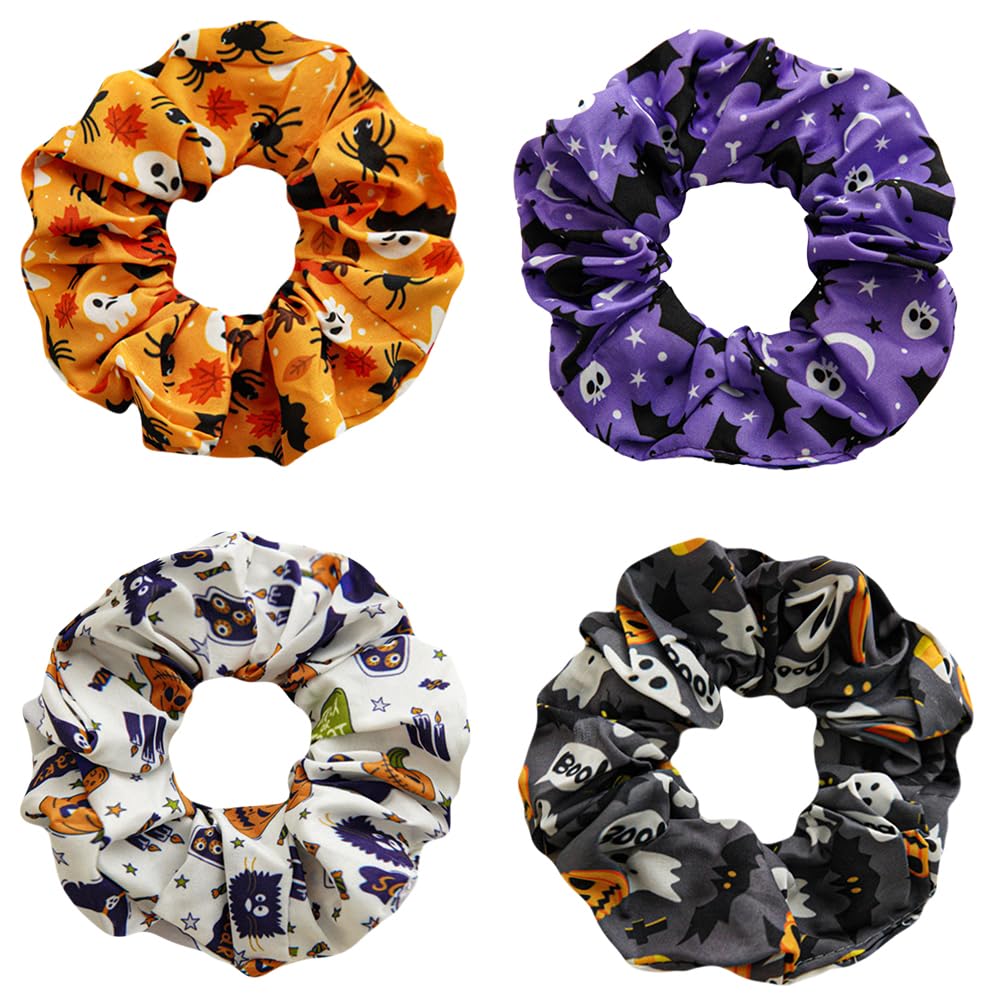 Coleteros de satén para el cabello de Halloween, accesorios para el cabello de calabaza, bandas elásticas de murciélago araña, bandas para el