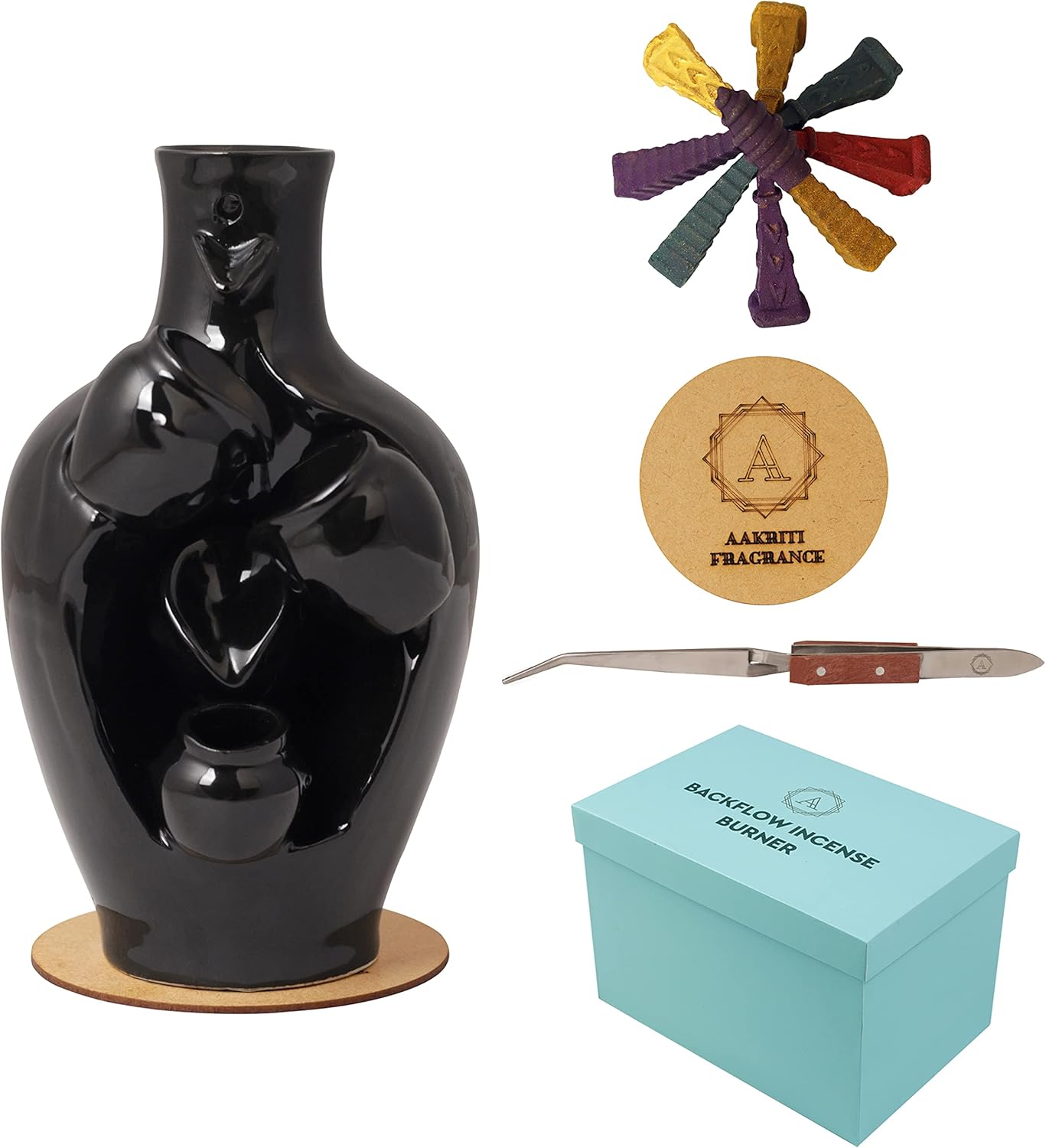 AAKRITI Quemador de incienso  100% ecológico  Decoración del hogar  Basado en Feng Shui  Quemador de reflujo de cerámica tradicional  Perfecto para