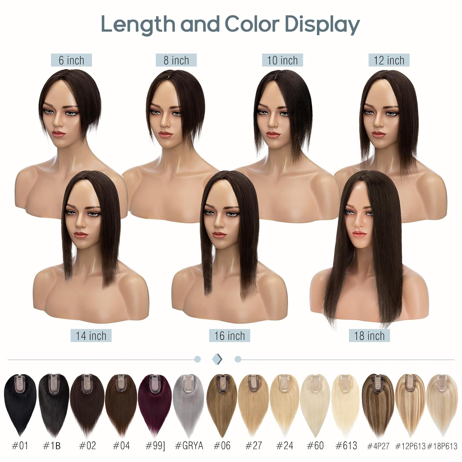 Rich Choices Toppers para el cabello para mujer, 100% cabello humano Remy, parte superior de tupé, base de seda, clip en el cabello sin flequillo,