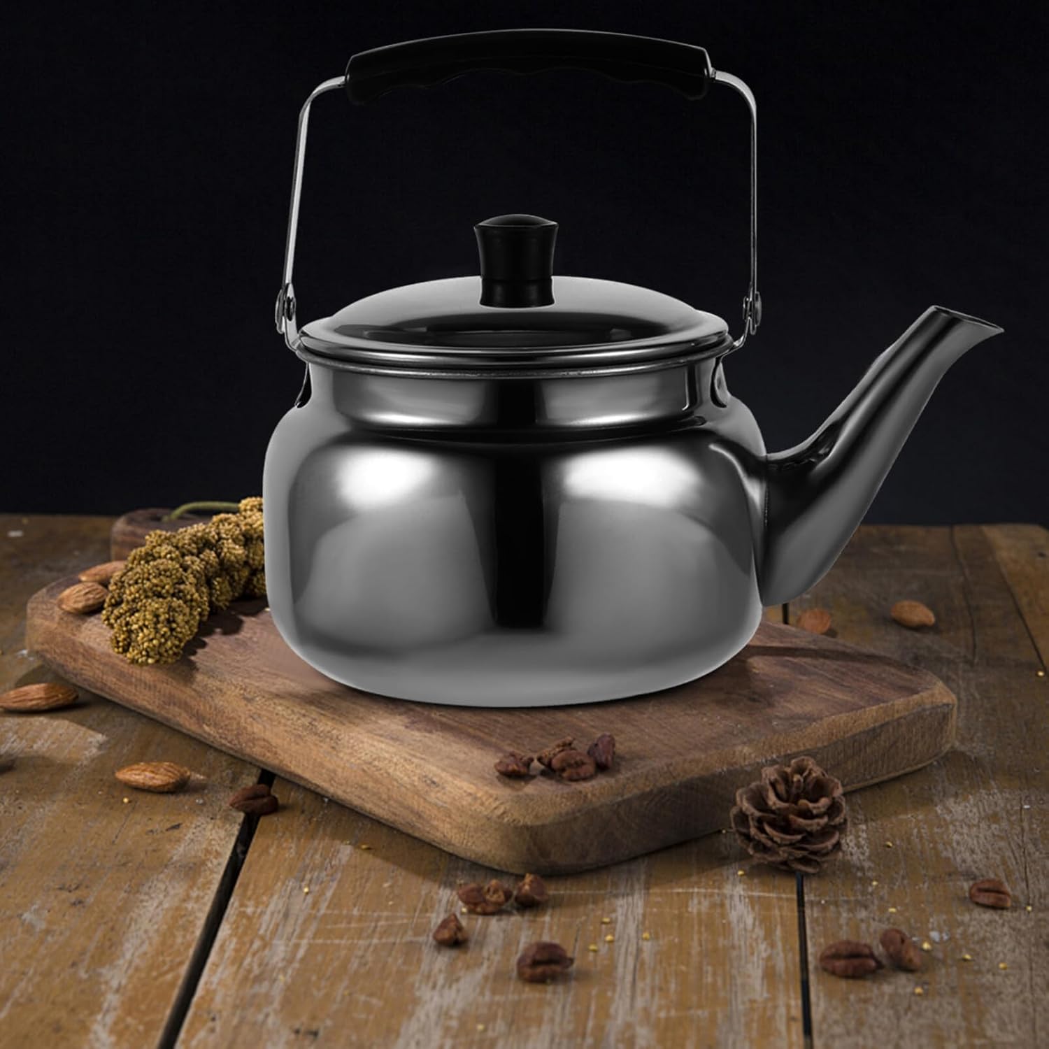 HEMOTON Hervidor de té silbante de acero inoxidable, 1 l, caldera de agua, tetera de fondo plano, adecuada para hervir agua en estufa de inducción,