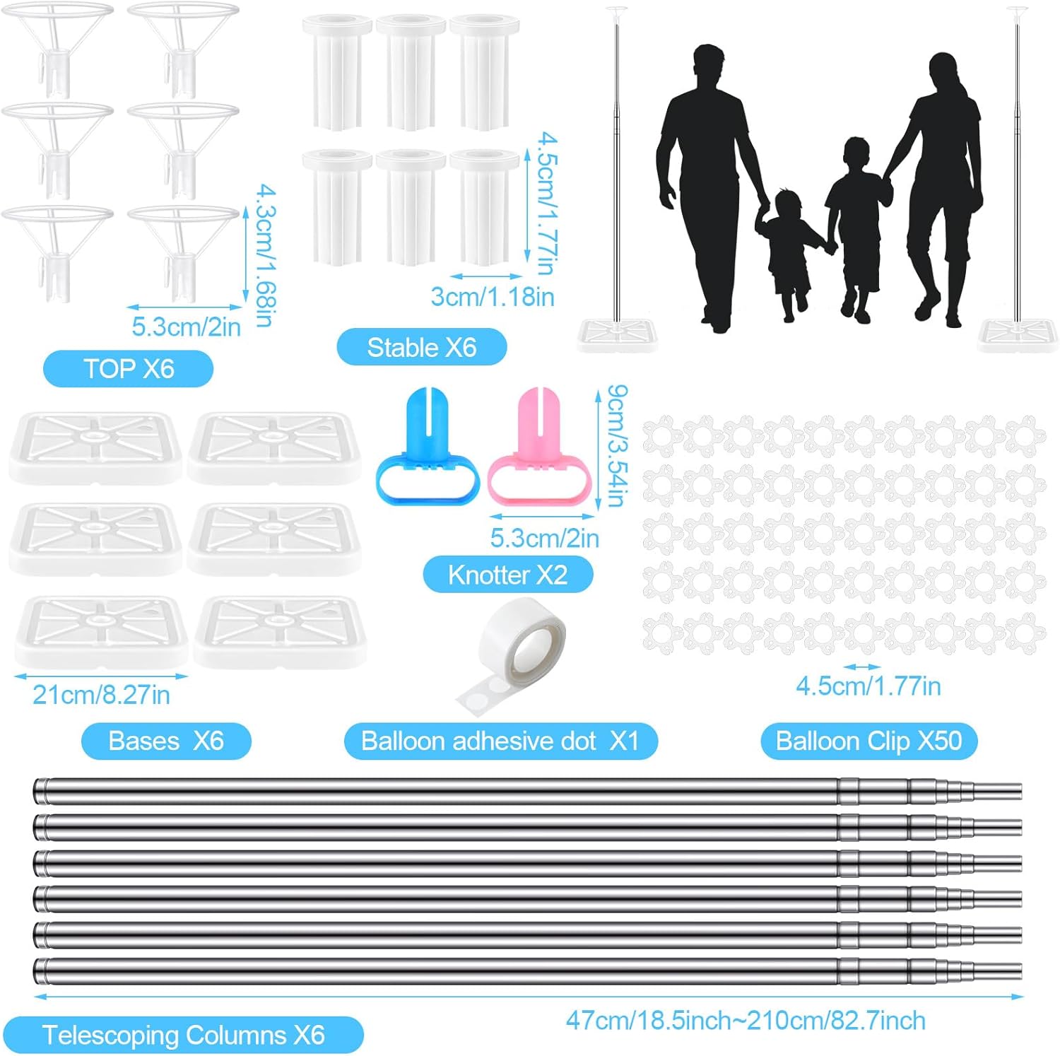 Sratte Juego de soporte para globos de 6.5 pies, kit de columna de globos para suelo con postes ajustables de metal, kit de torre de globos con base
