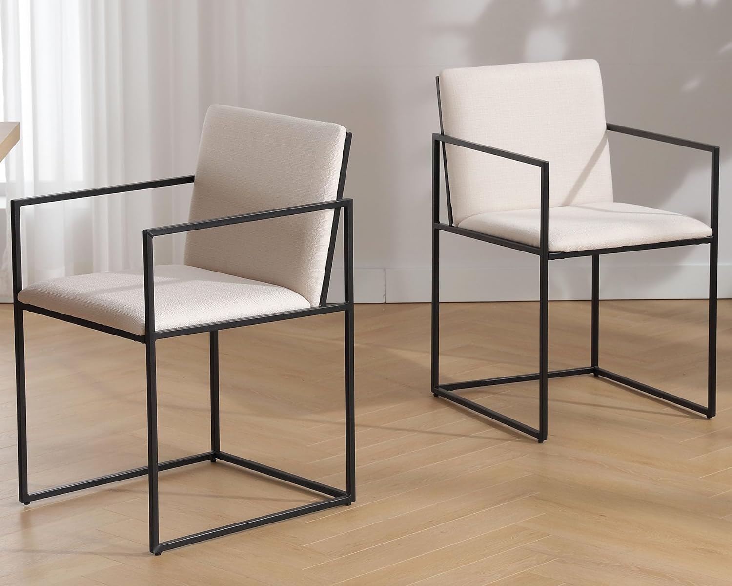VESCASA Sillas de comedor de lino con patas de metal negro, sillas de comedor modernas con respaldo para cocina, comedor, juego de 2, beige