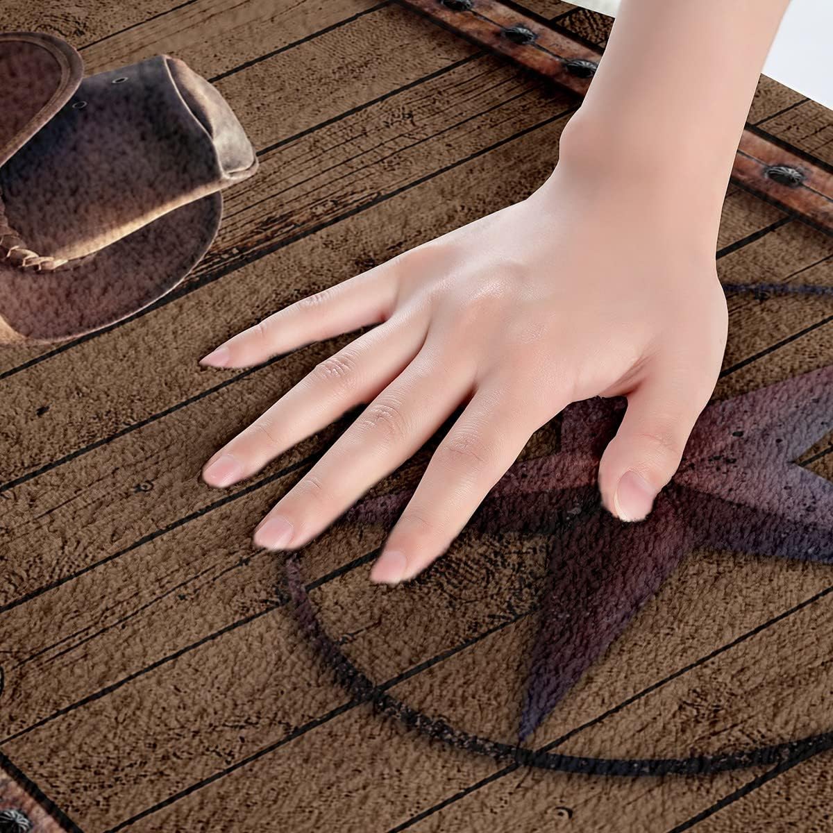 Western Decor – Alfombra de baño de poliéster para niños y niños, botas vaqueras, sombrero de forro polar suave, alfombra vintage marrón con
