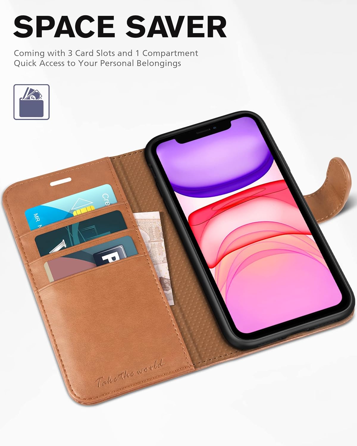 TUCCH Funda para iPhone 11, funda tipo cartera para iPhone 11 con bloqueo RFID, ranuras para tarjetas, cierre magnético, piel sintética protectora
