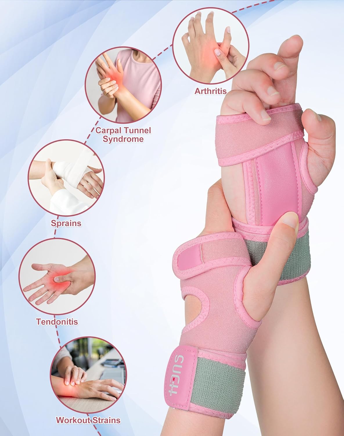 SUEH DESIGN Muñequera para túnel carpiano, 1 par de férula de muñeca para mano izquierda y derecha, muñequera ajustable para Tndonitis artritis y