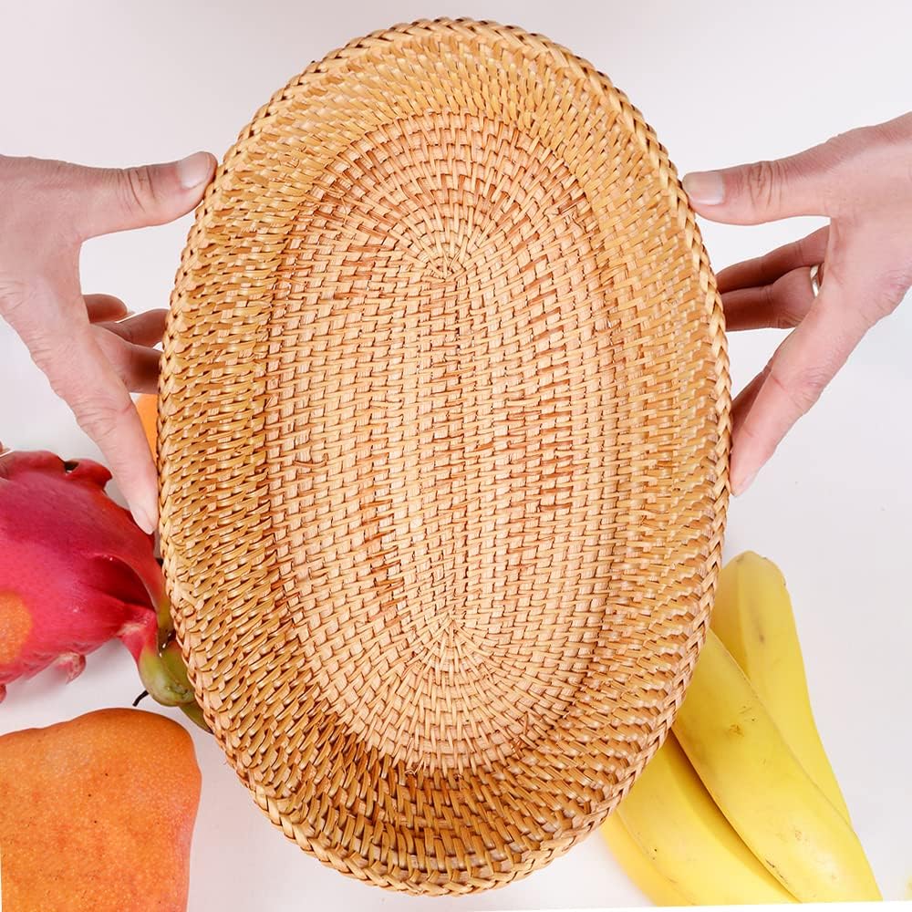 Cesta de pan tejida de 12.6 pulgadas para encimera de cocina, cesta de mimbre hecha a mano, larga para servir pan, organizador de alimentos, cesta
