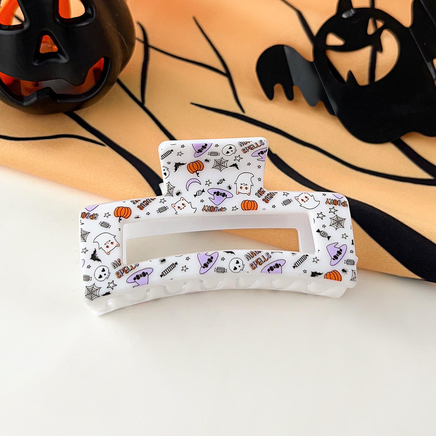 Pinzas cuadradas para el cabello de Halloween, pinzas de pelo fantasma, calabaza, telaraña, murciélago, clip de pelo grande, accesorios para el