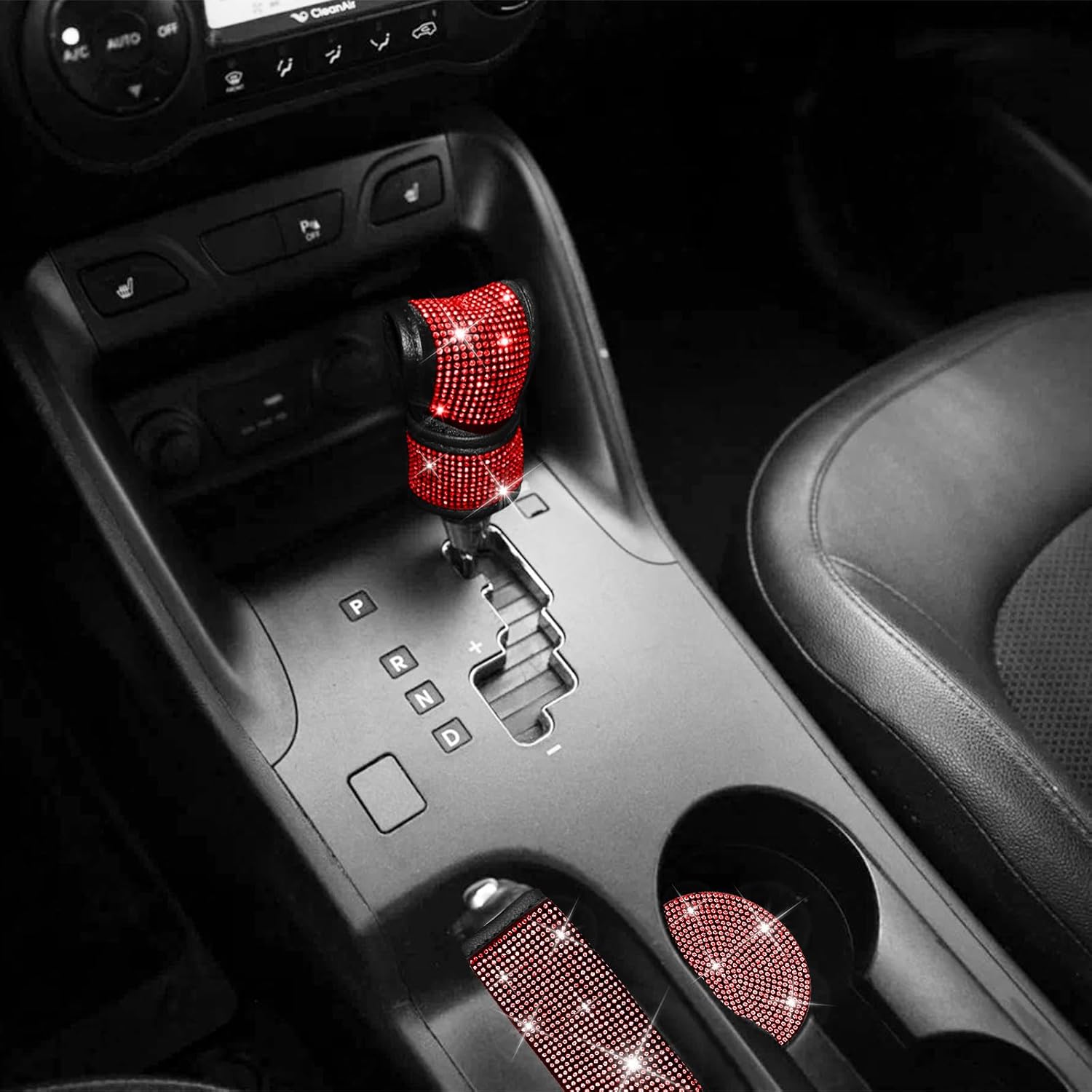 Juego de 17 fundas brillantes para asiento de automóvil, accesorios de diamantes de imitación para volante, fundas de terciopelo brillante
