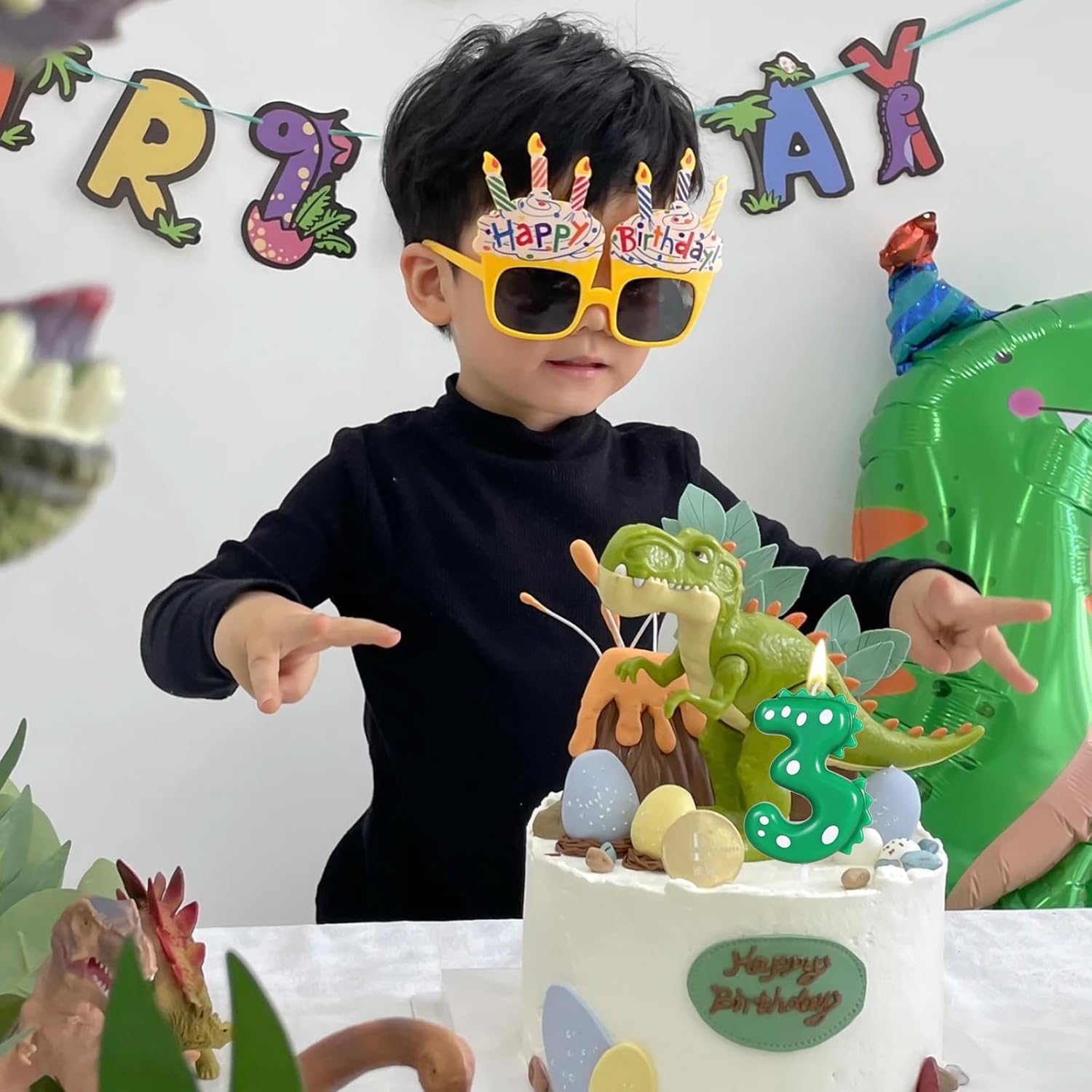 Vela verde de dinosaurio número 2 para decoración de fiesta de cumpleaños de niños, suministros de fiesta de dinosaurio de segundo cumpleaños,