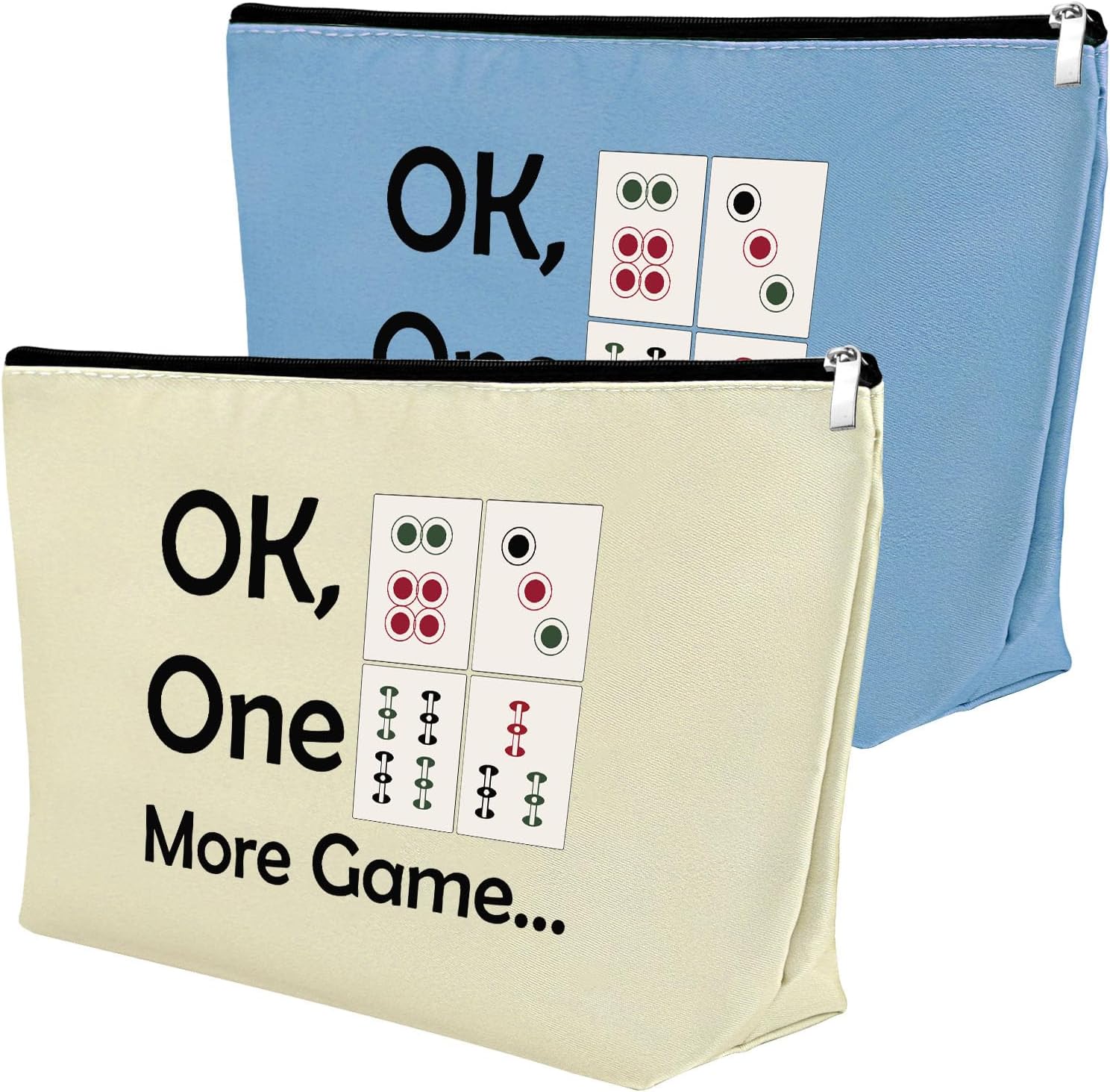 2 unids Mahjong amante regalo maquillaje bolsa Mahjong jugador regalo Mahjong niñas bolsa de cosméticos, Azul y beige.