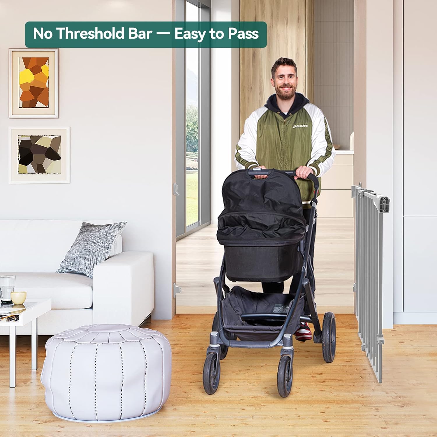 Babelio Puerta extra alta para bebéperro de 34 pulgadas con diseño sin umbral, puerta de seguridad de cierre automático de 26-43 pulgadas para
