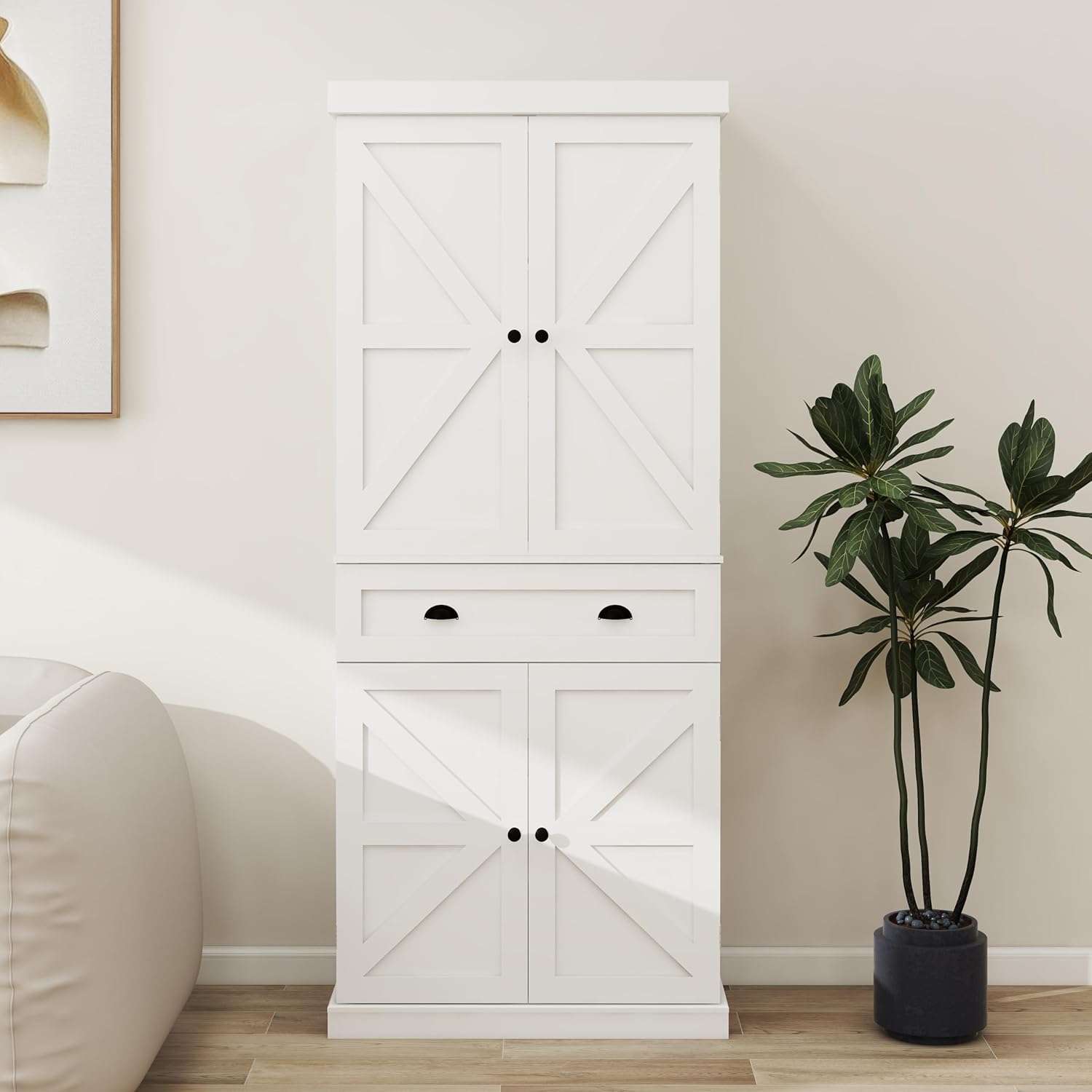 Locsear Armario de despensa de 71 pulgadas de alto con cajón y 4 puertas, armario de almacenamiento versátil con estantes ajustables para cocina,