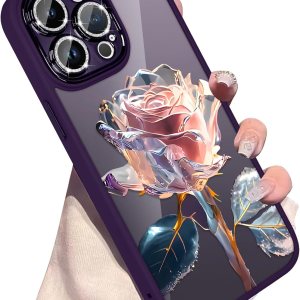 ZIYE Funda para iPhone 13 Pro Max, funda con diseño floral de rosa de hadas rosa con protector de lente de cámara integrado, purpurina brillante, ZIYE Funda para iPhone 13 Pro Max, funda con diseño floral de rosa de hadas rosa con protector de lente de cámara integrado, purpurina brillante,