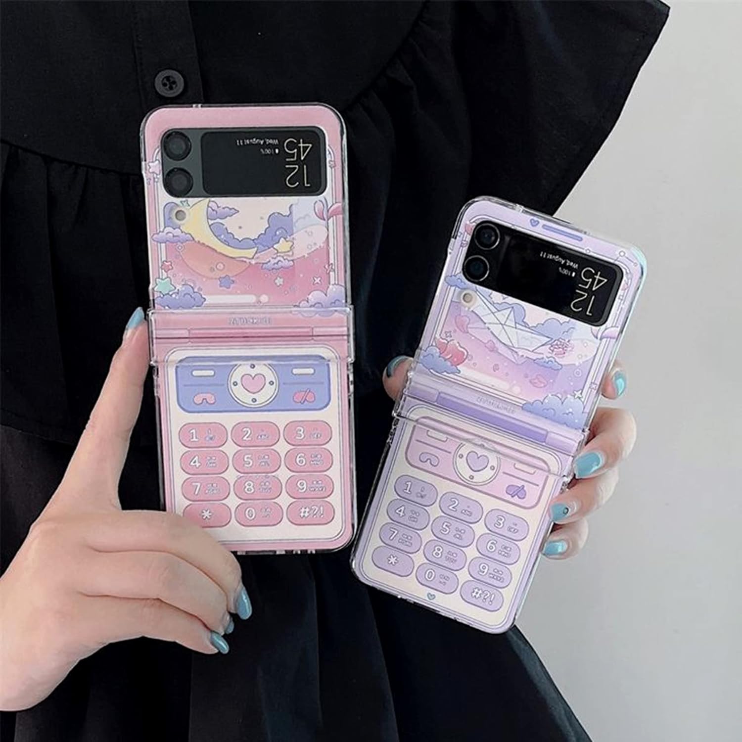 Funda para Samsung Galaxy Z Flip 4 con estampado retro, diseño de luna y corazón de amor para Z Flip 4, color rosa