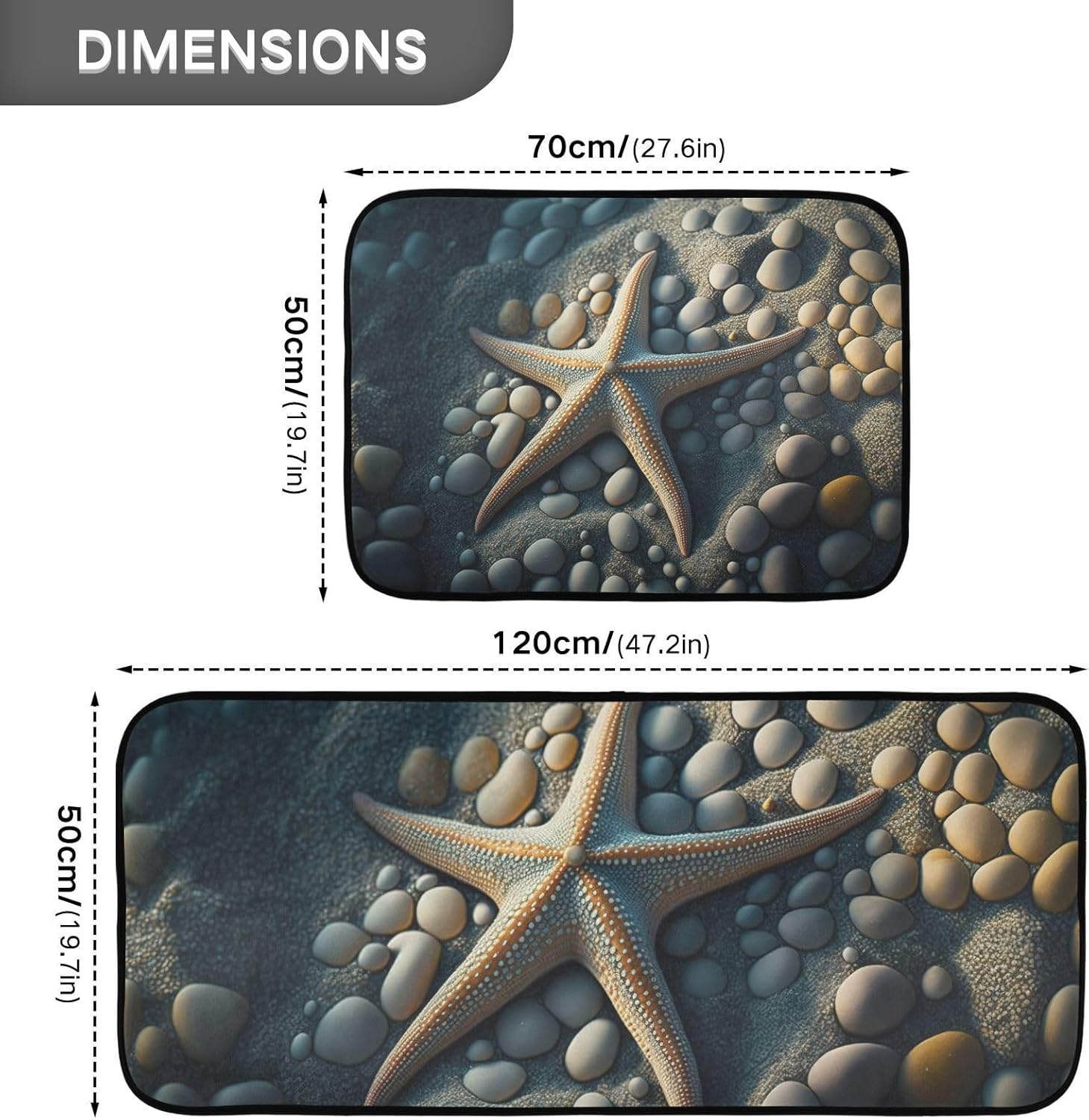 Tapete de cocina, 2 unidades (playa de estrellas de mar), acolchado, antifatiga, impermeable, antideslizante, tapete de cocina ergonómico, cómodo,