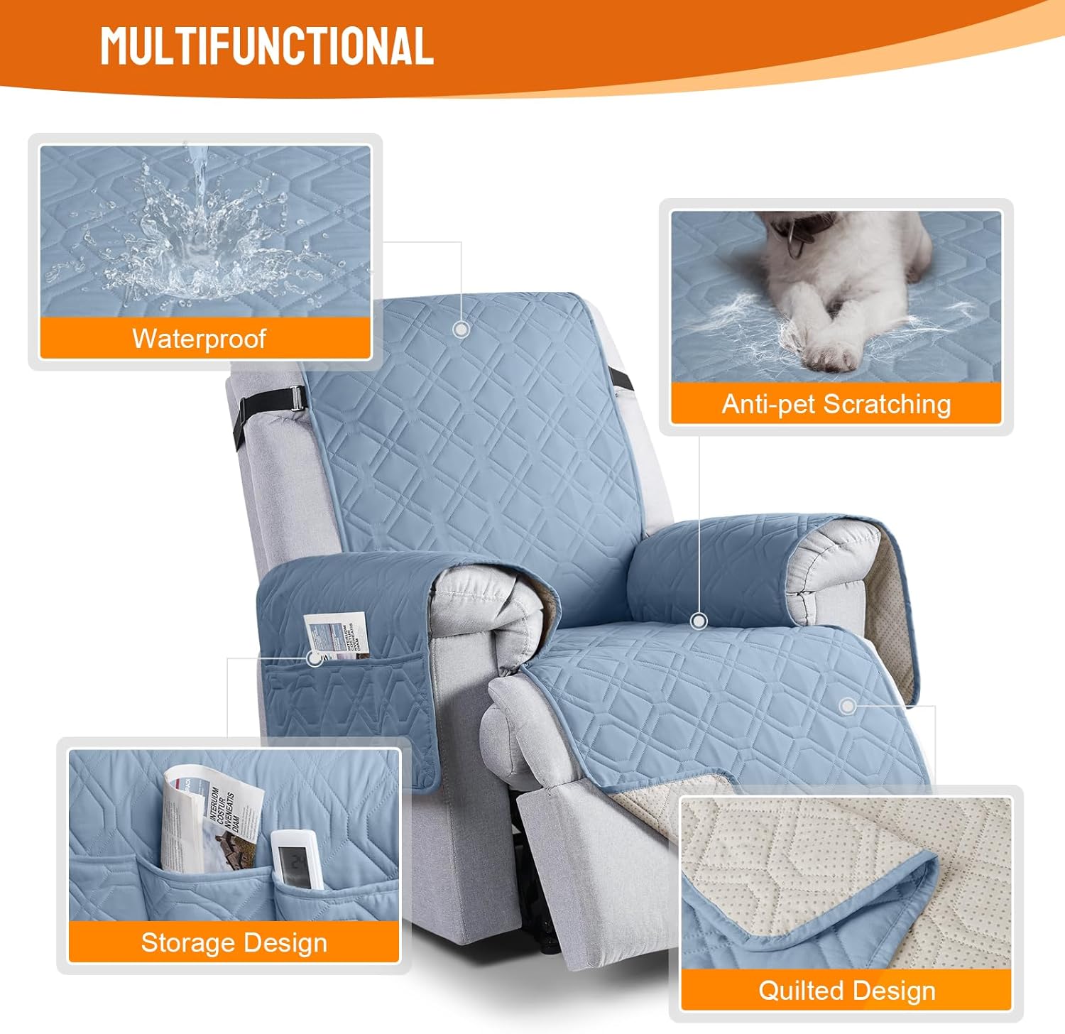 VANSOFY Fundas 100% impermeables para sillas reclinables, funda antideslizante para sillas reclinables, protector de muebles para perros, funda